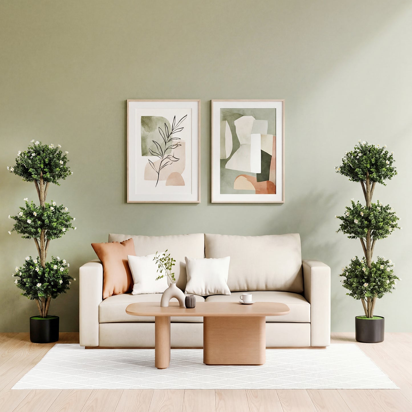 51" Artificial Triple Ball Boxwood Topiary Tree with 59 Blossoms Set of 2-Purple