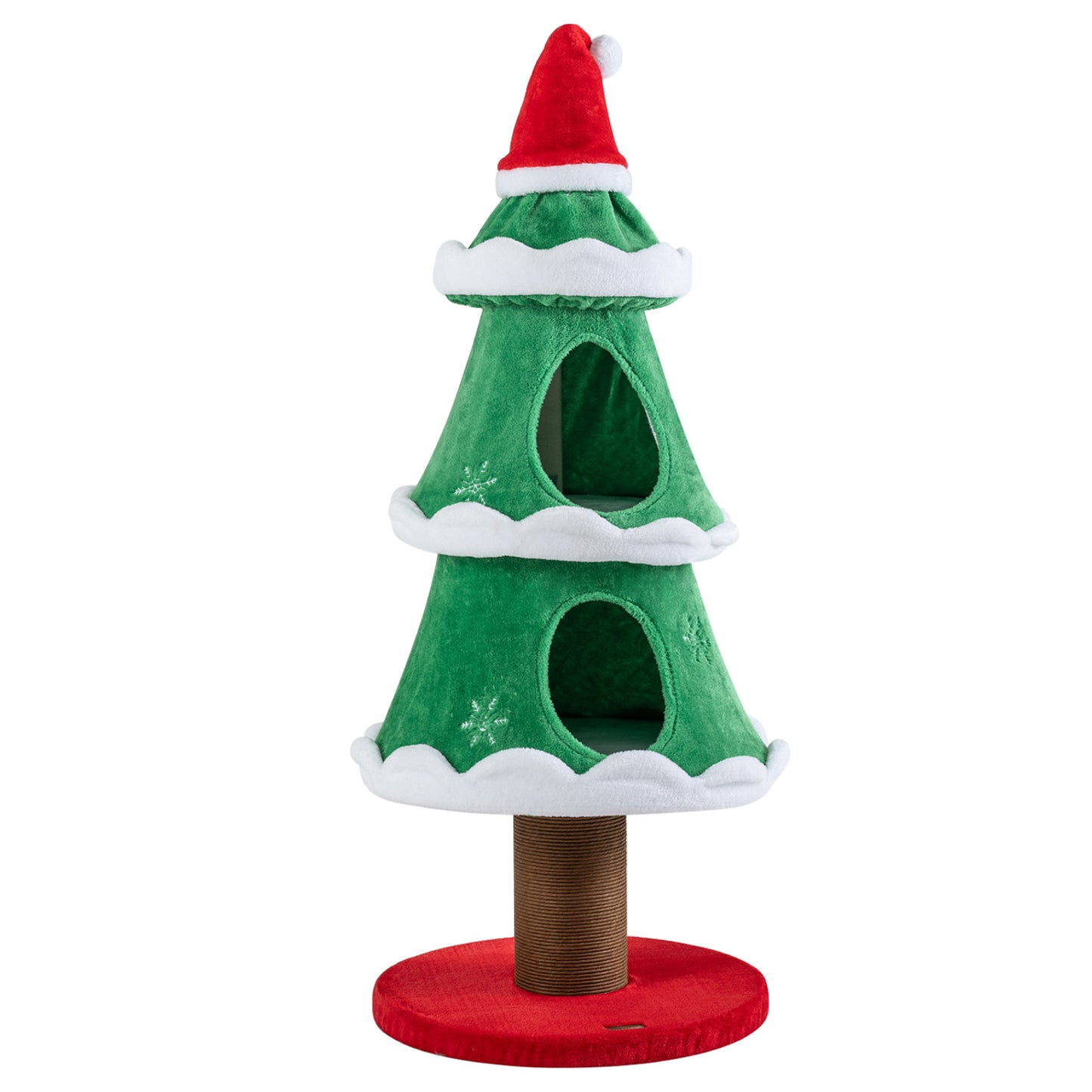 51" Christmas Cat Tree with 2 Cozy Condos and Scratching Post for Pets-Green