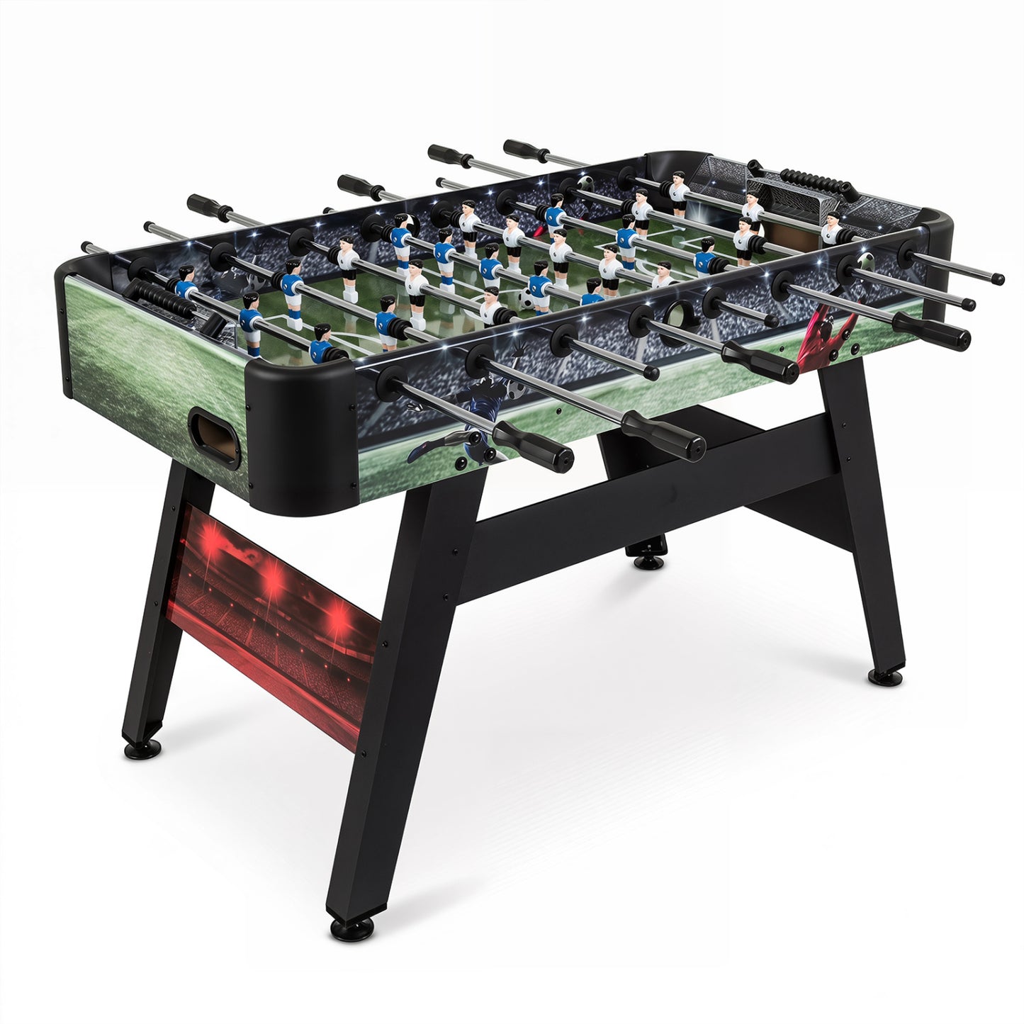 Full size 54-inch Wilsons Home Store foosball table with ergonomic handles and two balls for home game room entertainment.