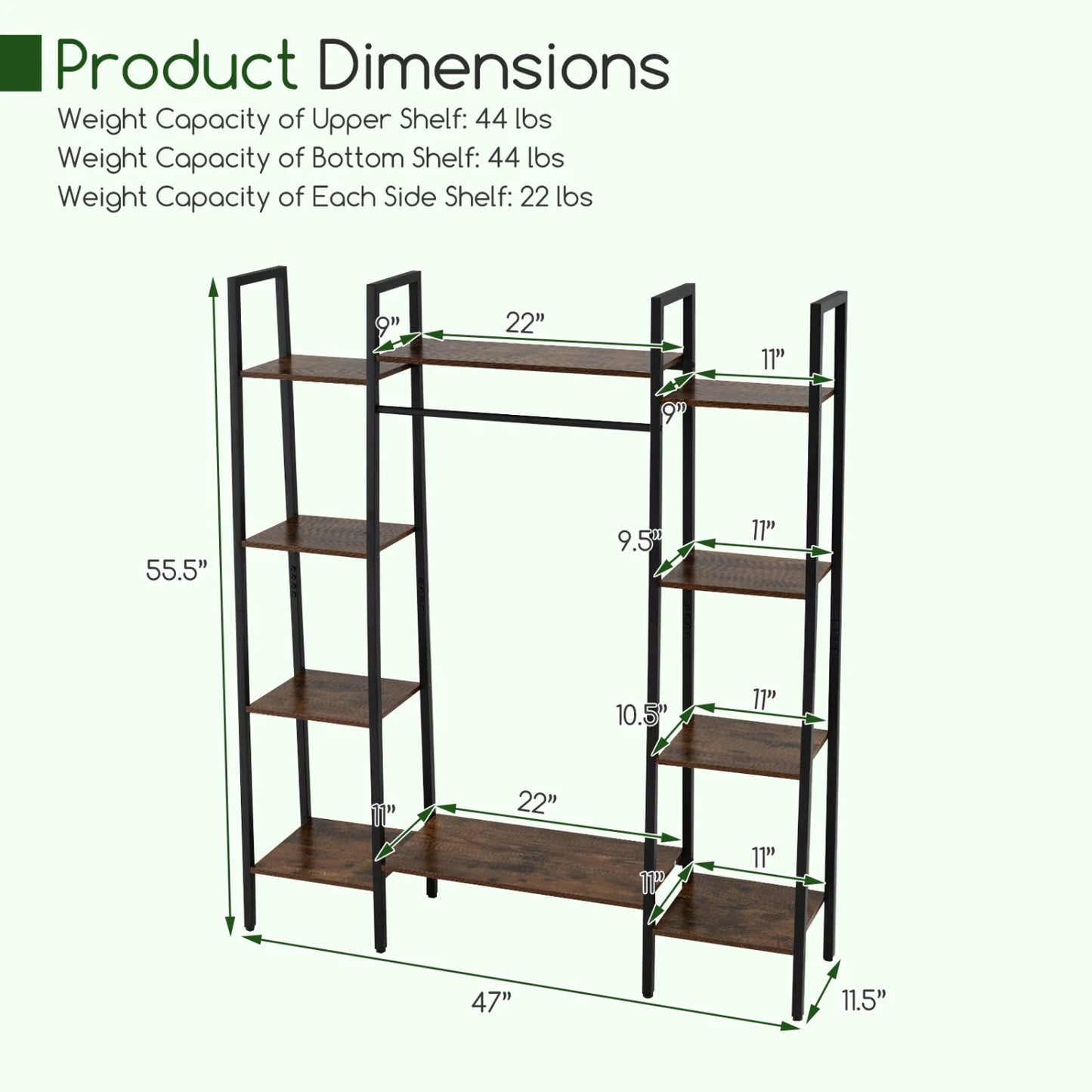 55.5 inch Tall Plant Stand 10-Tier Plant Rack with 16 Colors LED Strip Lights-Rustic Brown
