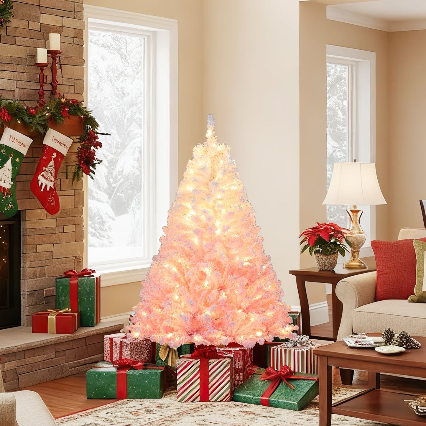5/6/7/8 FT Artificial Christmas Tree with Warm White LED Lights and 8 Modes for Holiday-5 Feet