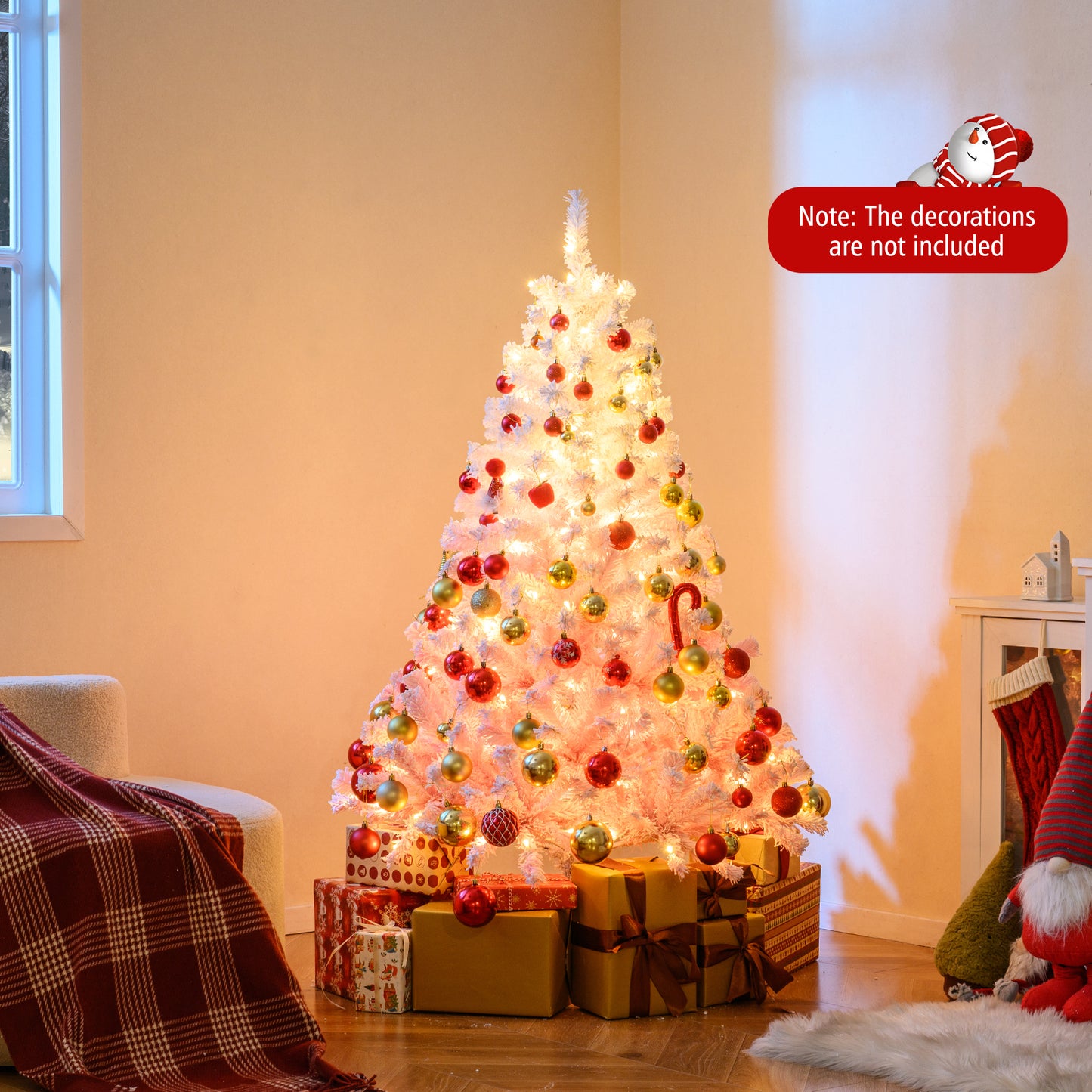 5/6/7/8 FT Artificial Christmas Tree with Warm White LED Lights and 8 Modes for Holiday-5 Feet