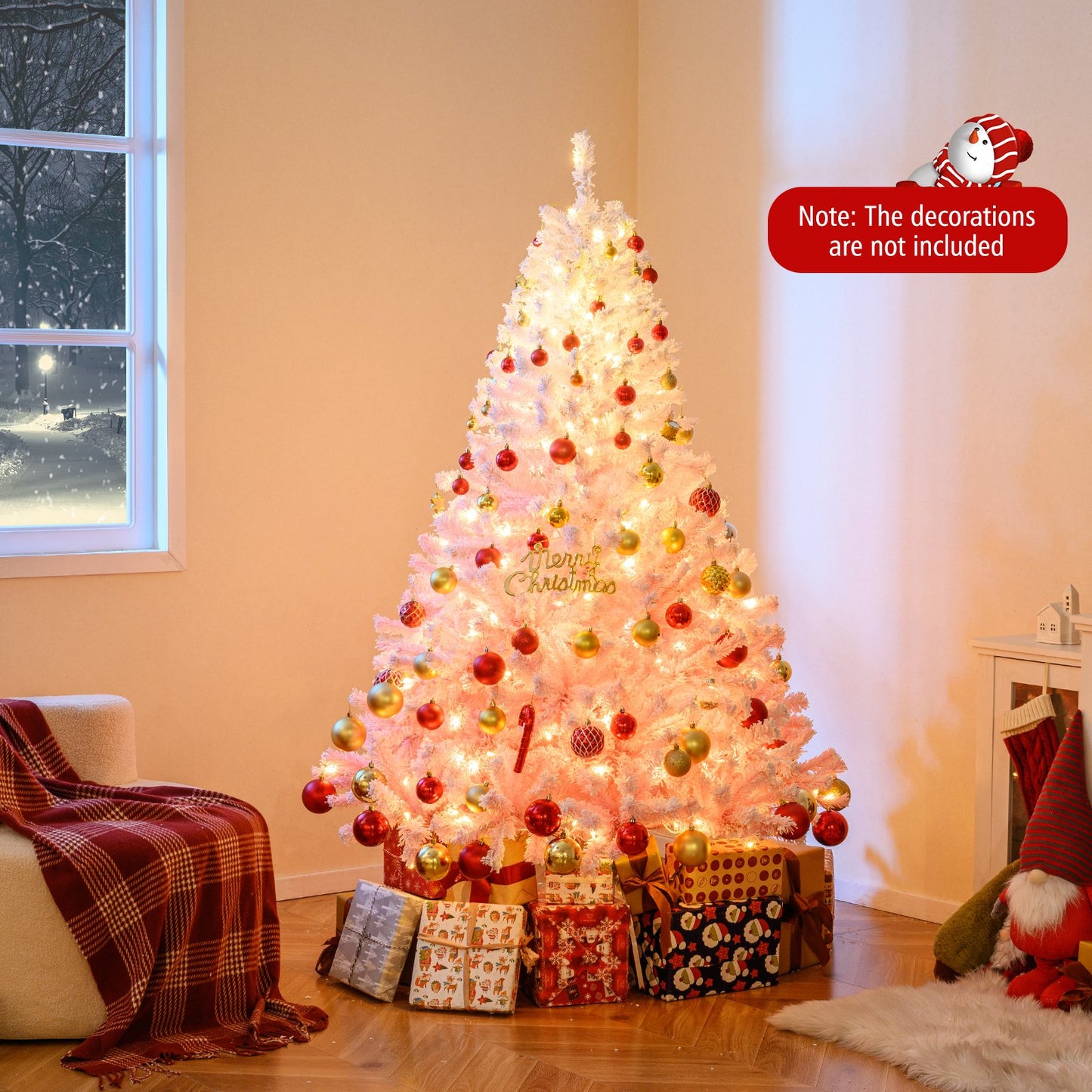 5/6/7/8 FT Artificial Christmas Tree with Warm White LED Lights and 8 Modes for Holiday-5 Feet