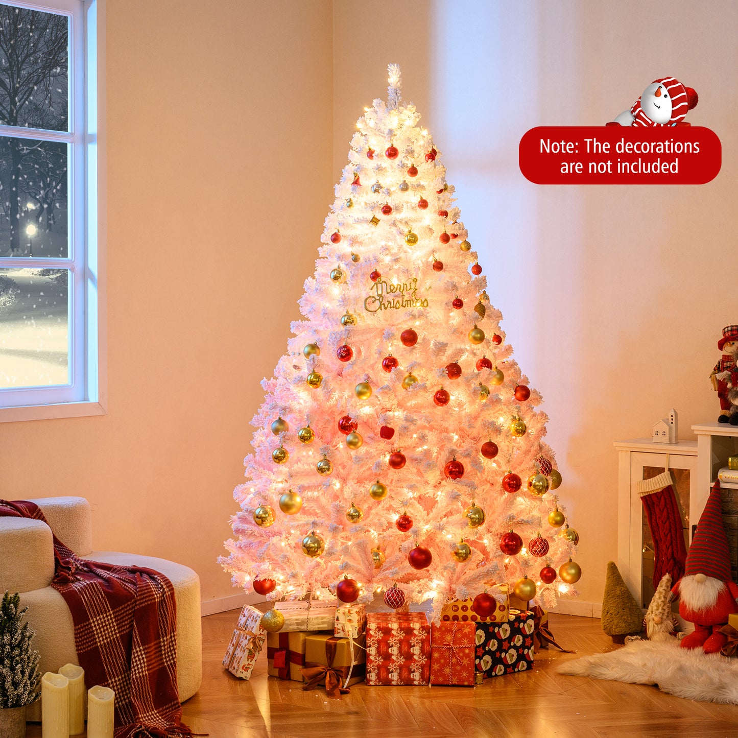 5/6/7/8 FT Artificial Christmas Tree with Warm White LED Lights and 8 Modes for Holiday-5 Feet