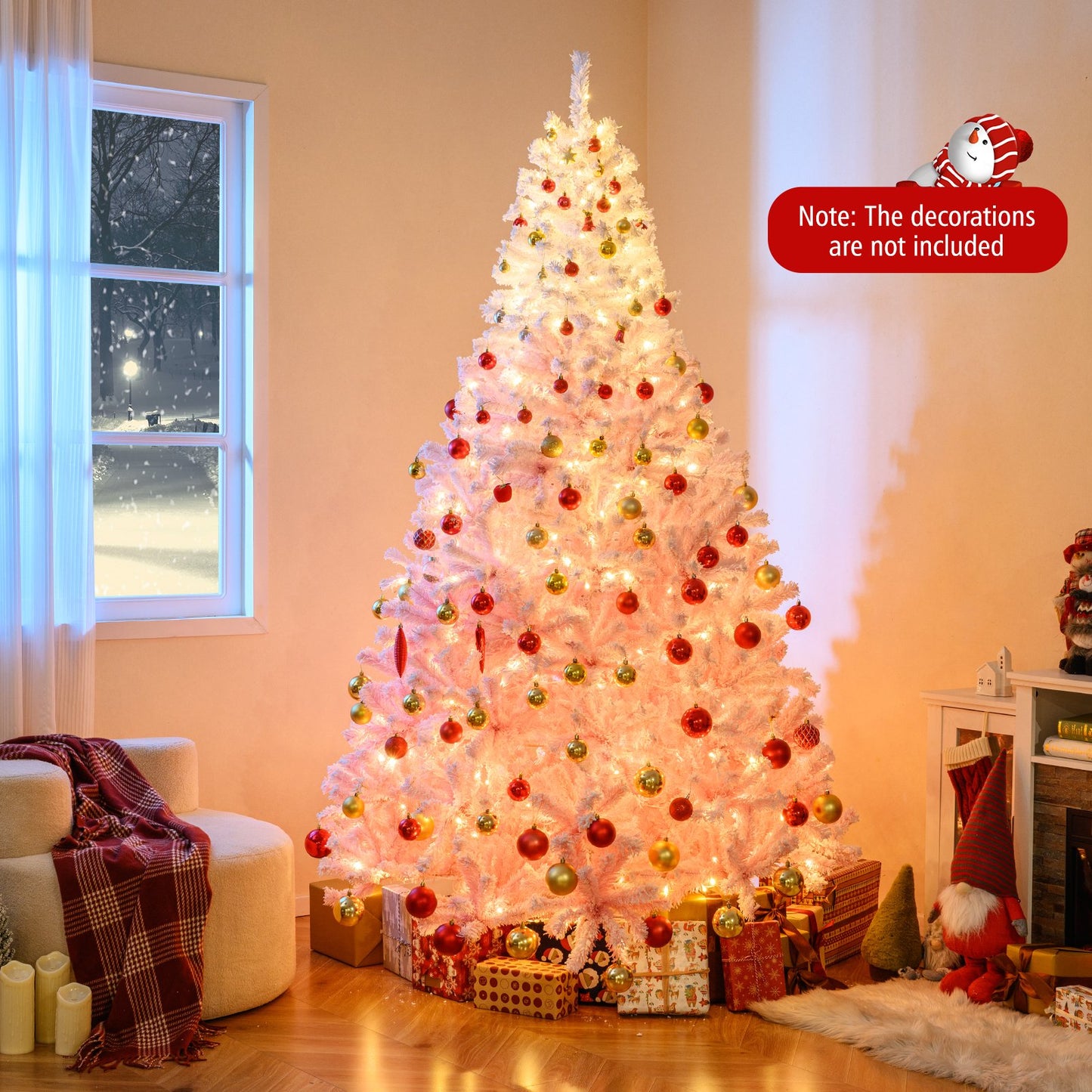 5/6/7/8 FT Artificial Christmas Tree with Warm White LED Lights and 8 Modes for Holiday-5 Feet
