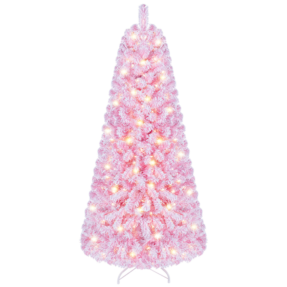 5/6/7 Feet Flocked Fir Christmas Tree with Warm White LED Lights-5 ft