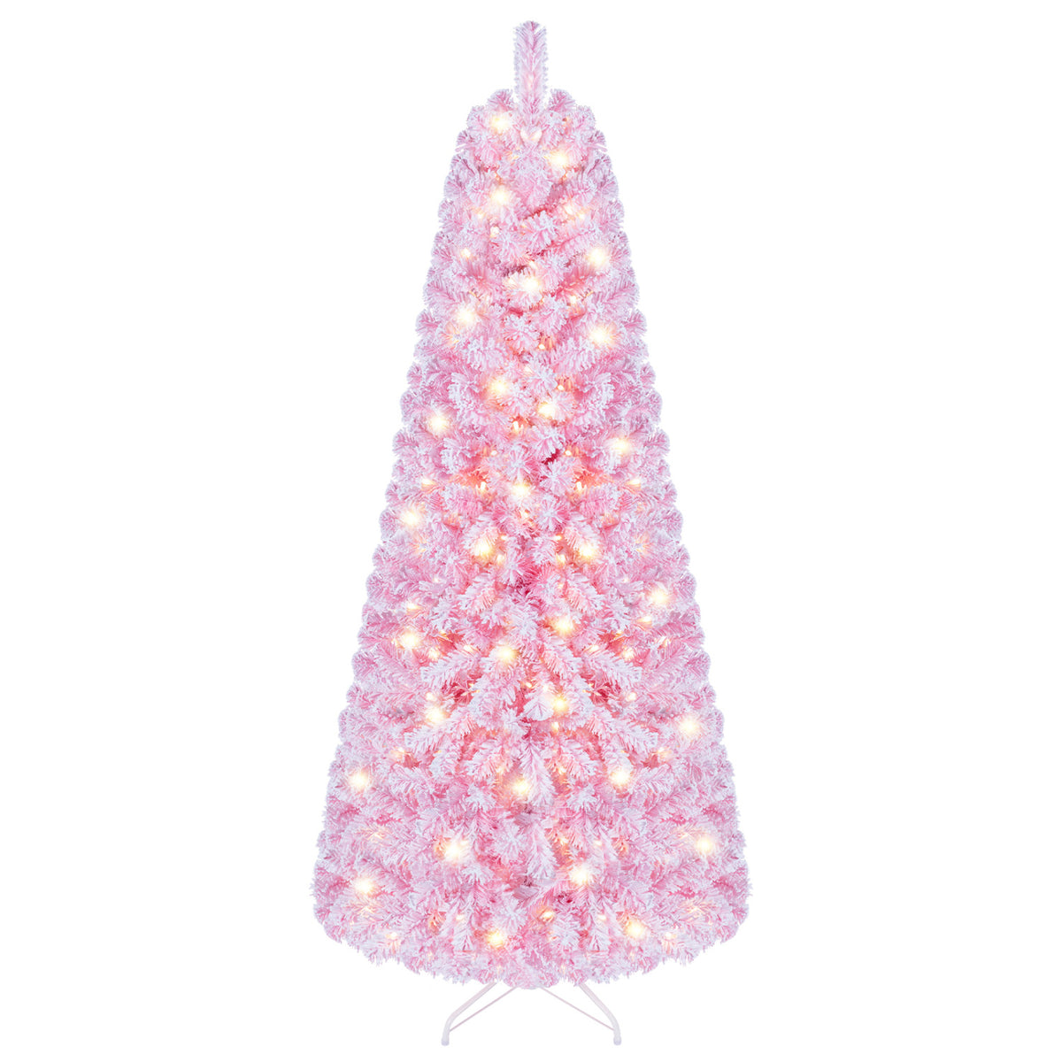 5/6/7 Feet Flocked Fir Christmas Tree with Warm White LED Lights-6 ft