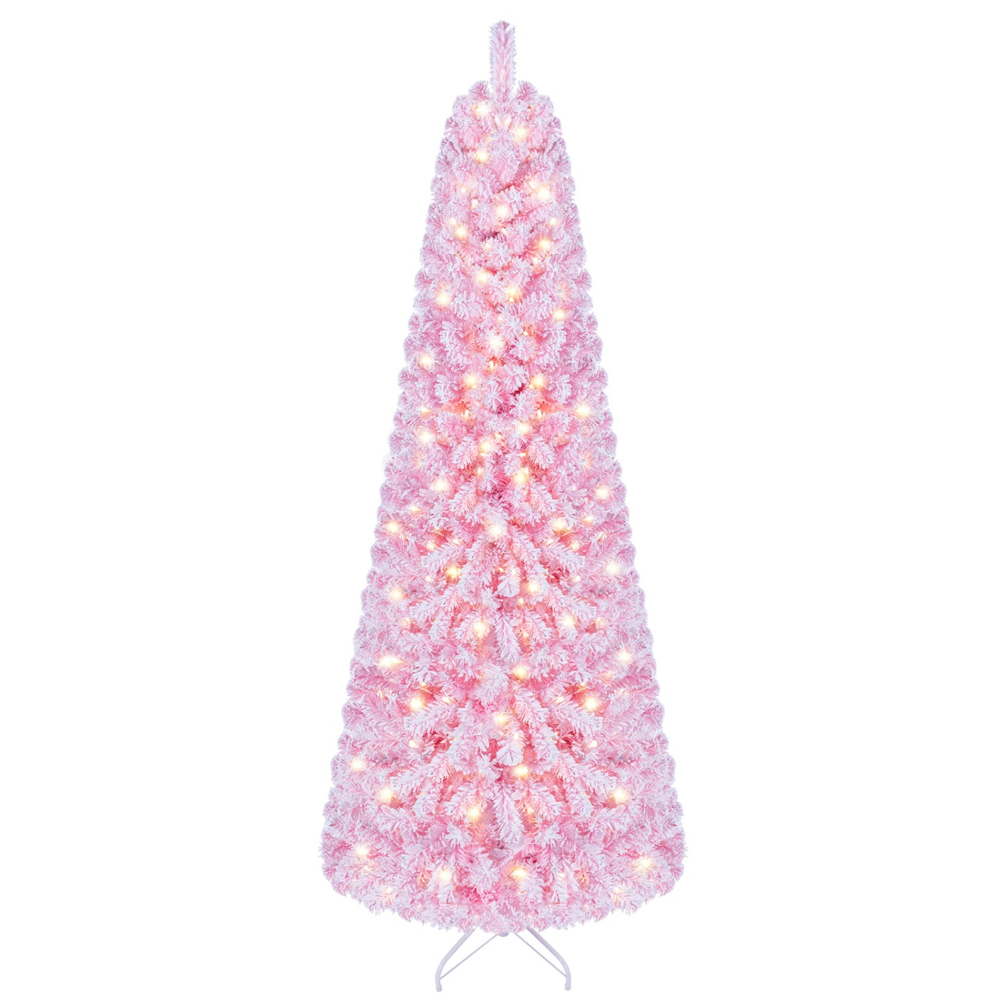 5/6/7 Feet Flocked Fir Christmas Tree with Warm White LED Lights-7 ft