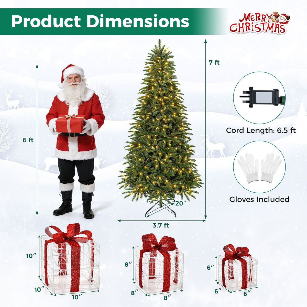 5/6/7 ft Pre-Lit Hinged Christmas Tree with 3 Lighted Gift Boxes-5 ft