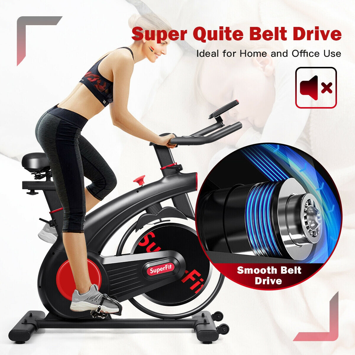 Stationary Exercise Bike Silent Belt with 20LBS Flywheel-Black
