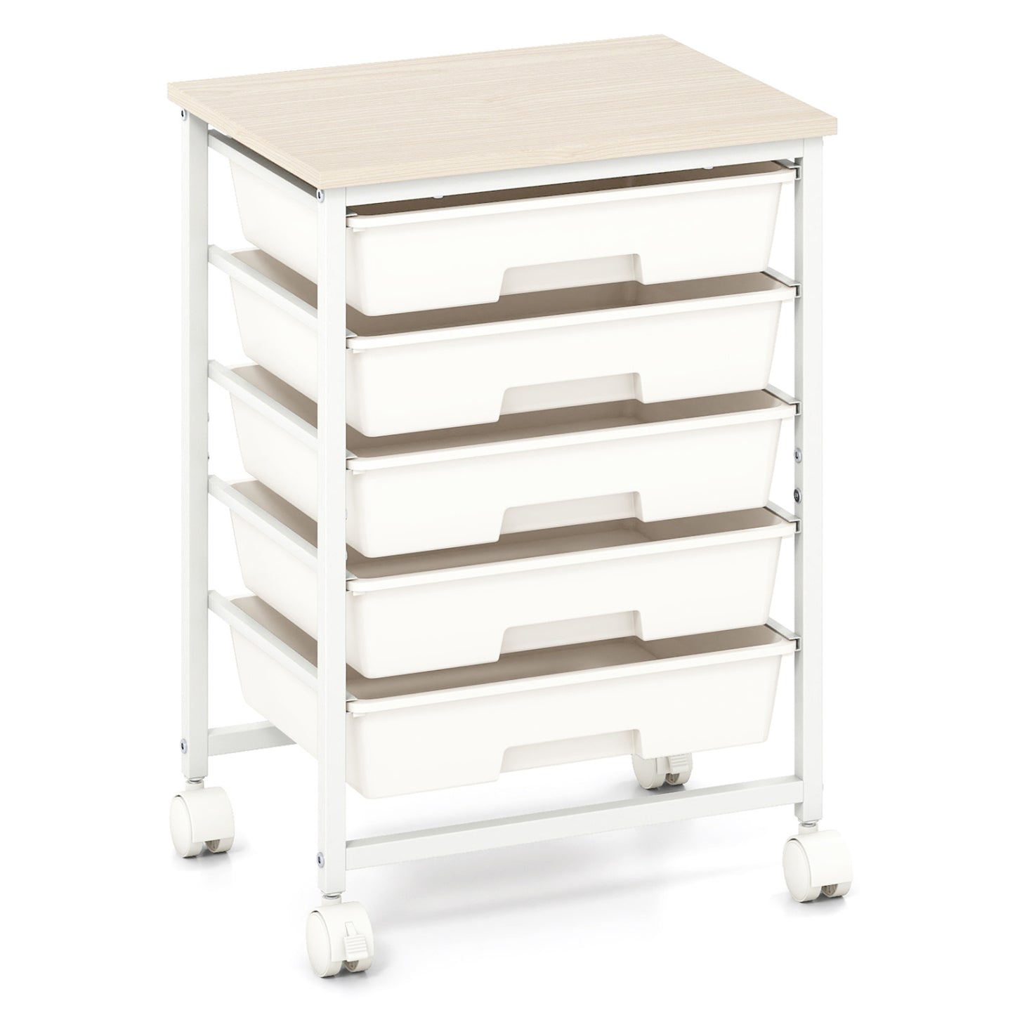 5-Drawer Rolling Cart with Wooden Tabletop and Metal Frame for Craft Room-Green Gradient