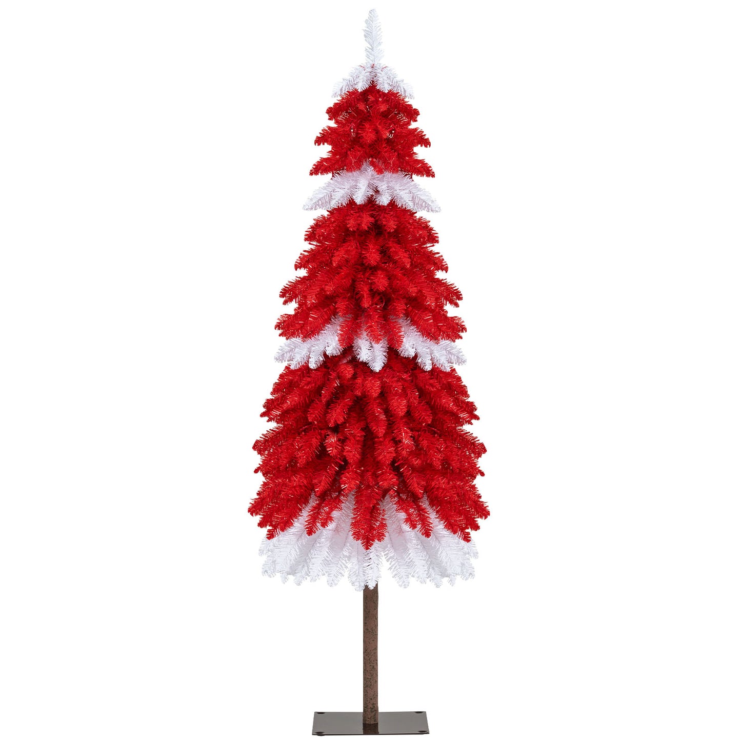 5 FT Artificial Christmas Tree Pre-lit Xmas Trees with 301 Red and White Branch Tips