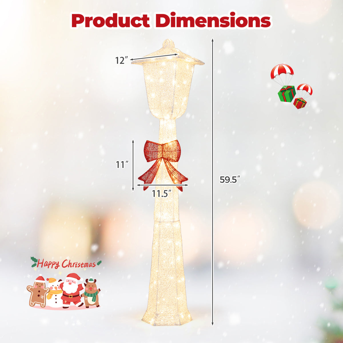 5 FT Lighted Christmas Lamp Post with Bowknot Decorations-2 Pieces