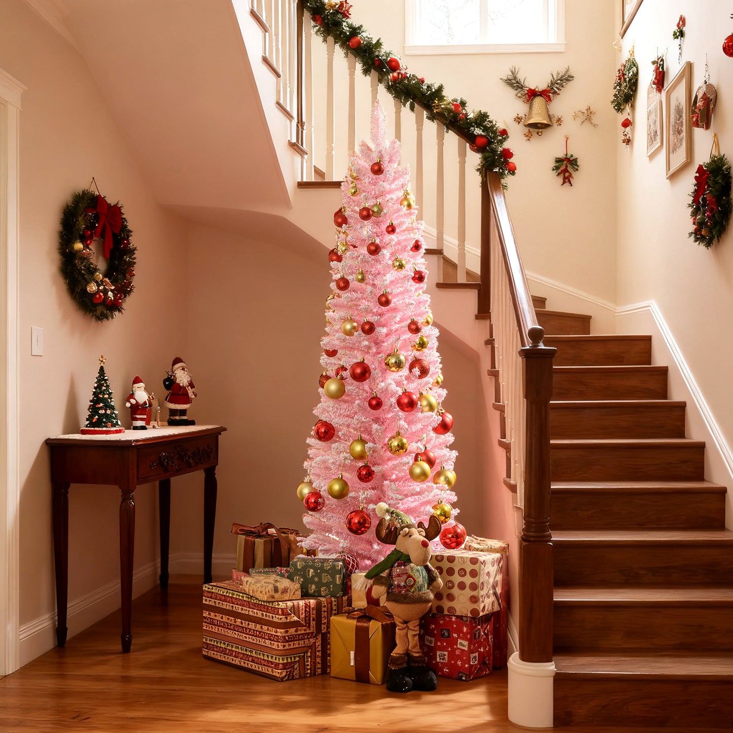 5 Feet Artificial Christmas Tree with 328 Branch Tips and Folding Metal Stand for Home
