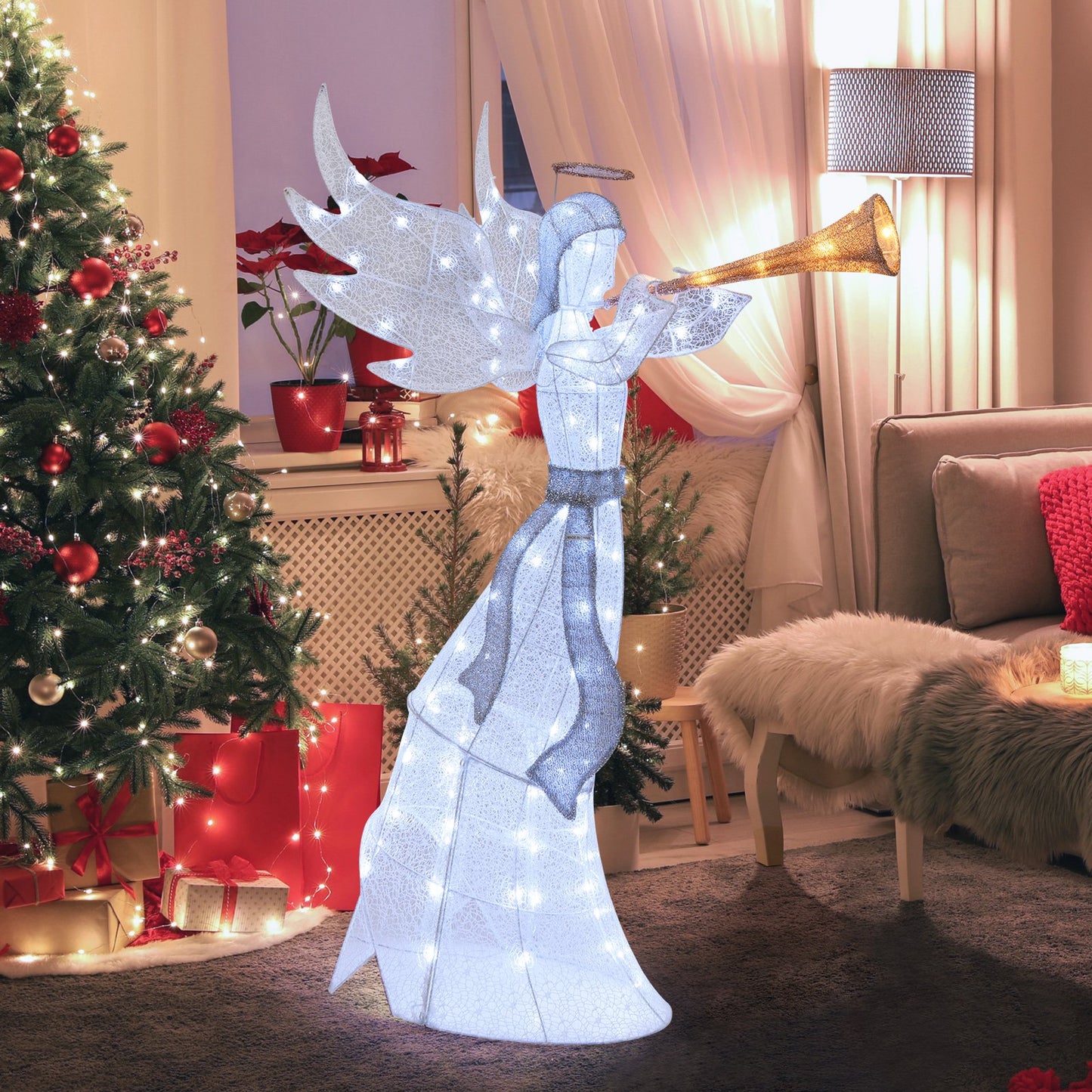 5 Feet Christmas Angel with 100 LED Lights and Ground Stakes