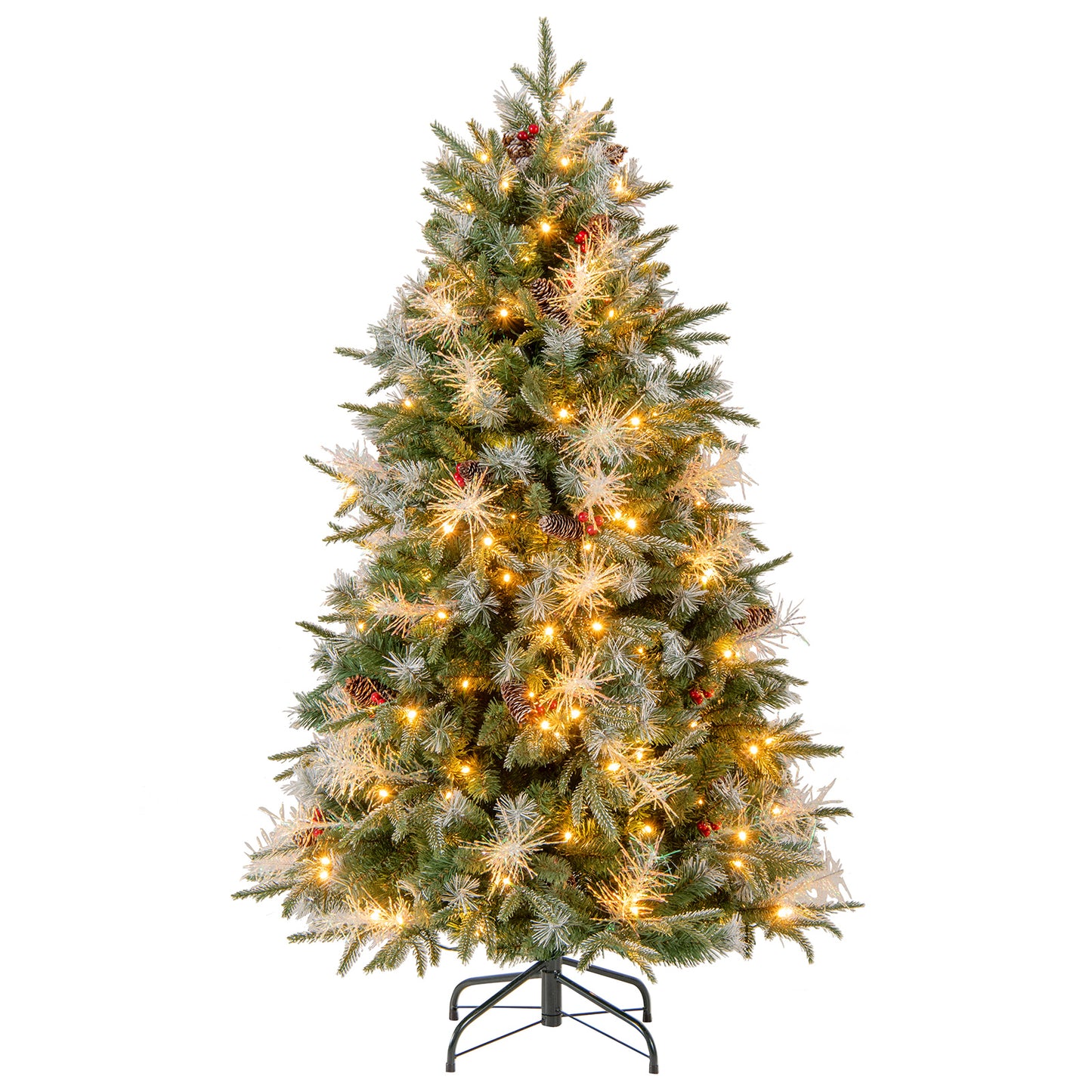 7 Feet Pre-Lit Artificial Christmas Tree with 8 Modes LED Lights with Berries