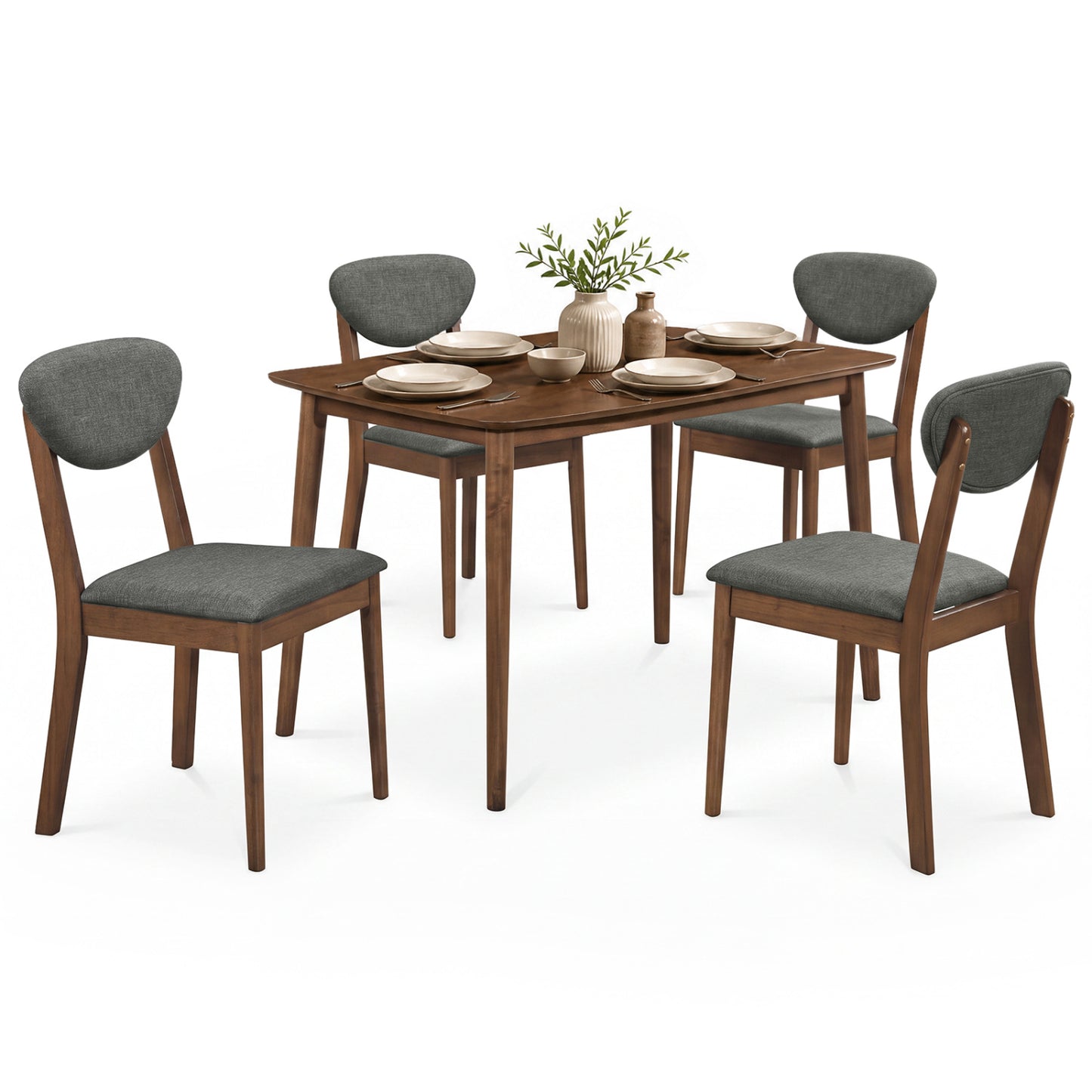 5-Piece Dining Set for 4 with Rectangular Table & Fabric Chairs for Living Room-Beige