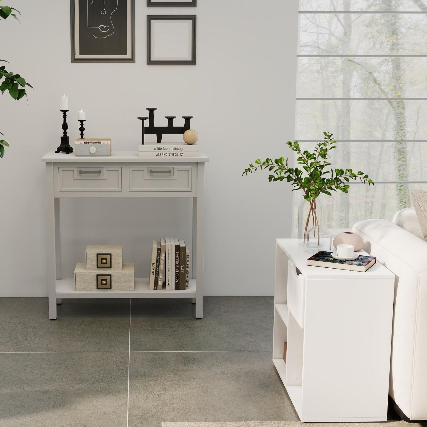 5-Piece Modern Living Room Furniture Set: Side table+Coffee table+Console table+Bookcase+Corner shelf