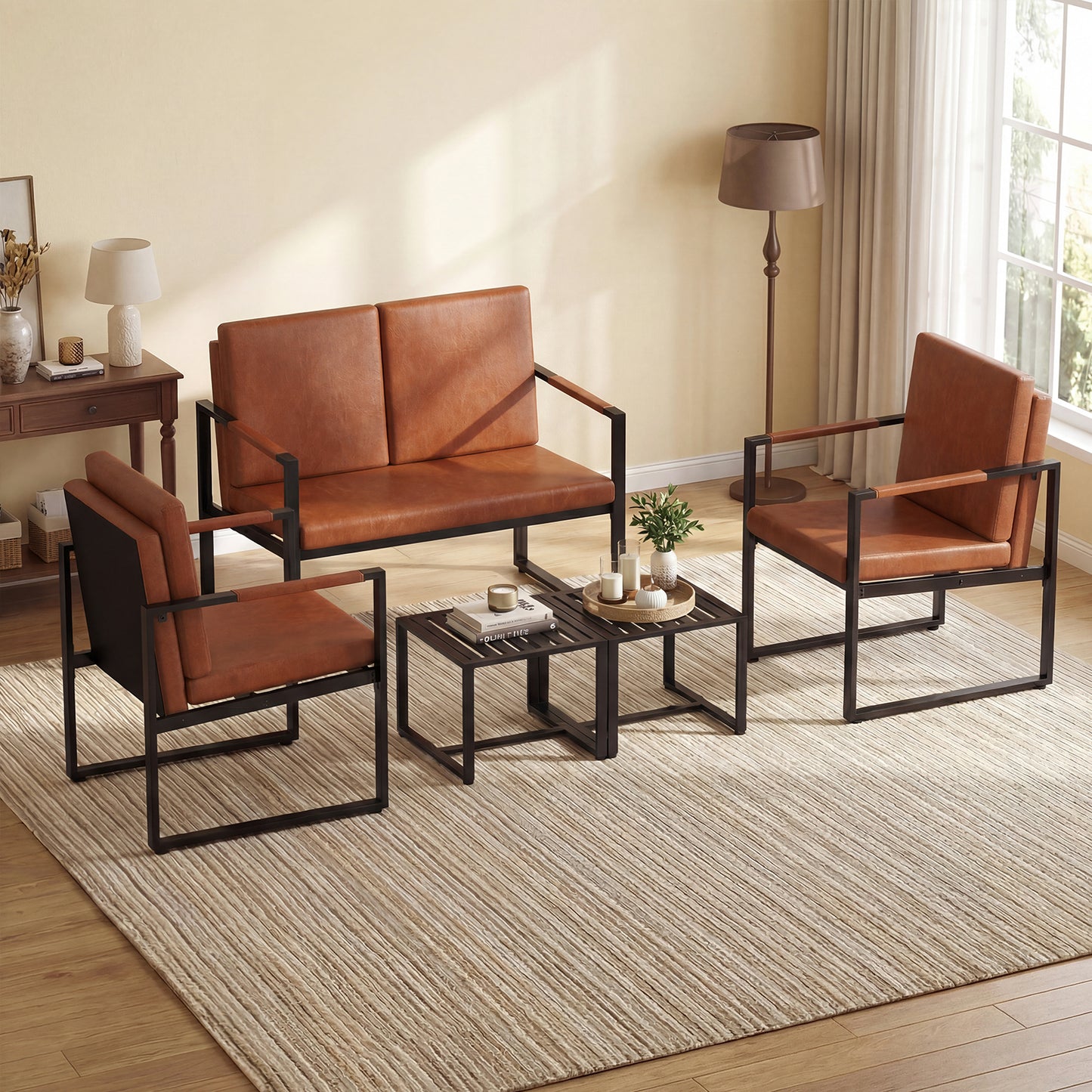 5 Pieces Living Room Set with Loveseat and 2 Accent Chairs-Black
