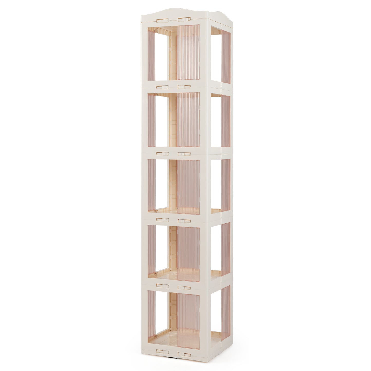5-Tier Foldable Rotating Bookshelf 360° Spinning Bookcase with Swivel Base-White