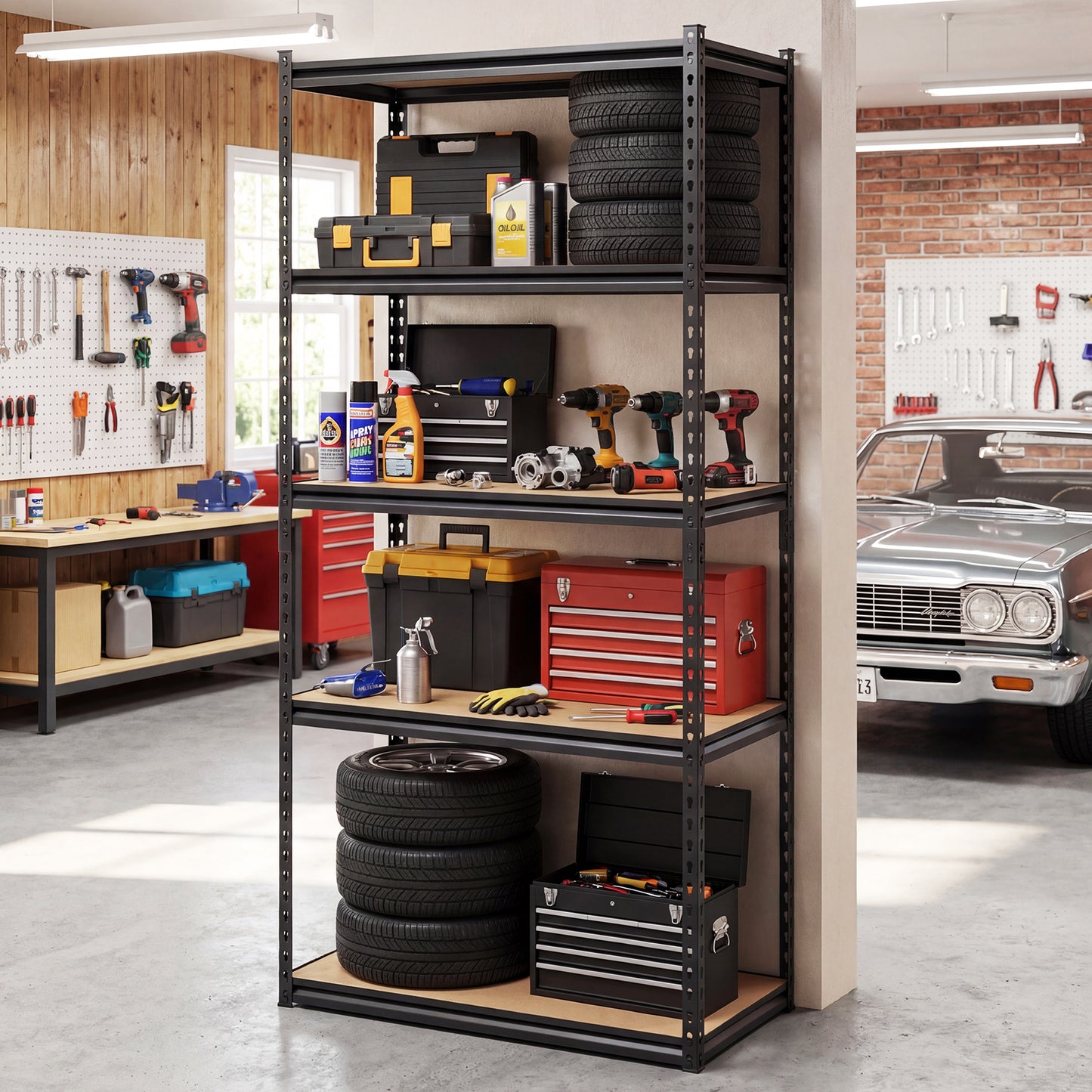 5-Tier Garage Shelving Unit 2200 LBS Metal Storage Shelves Adjustable Utility Rack-Set of 2