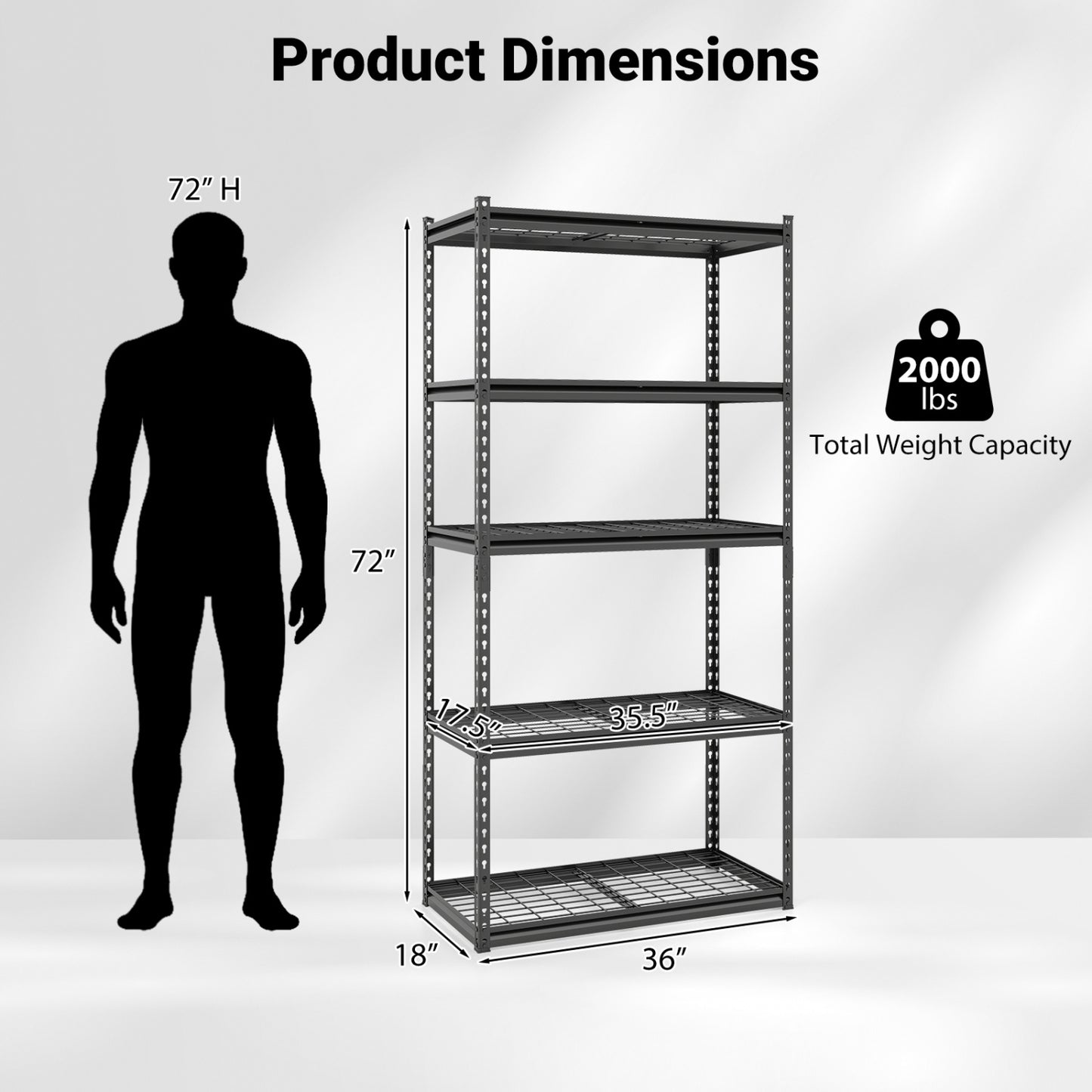 5-Tier Heavy-Duty Metal Shelving Unit with Adjustable Wire Rack Set of 4