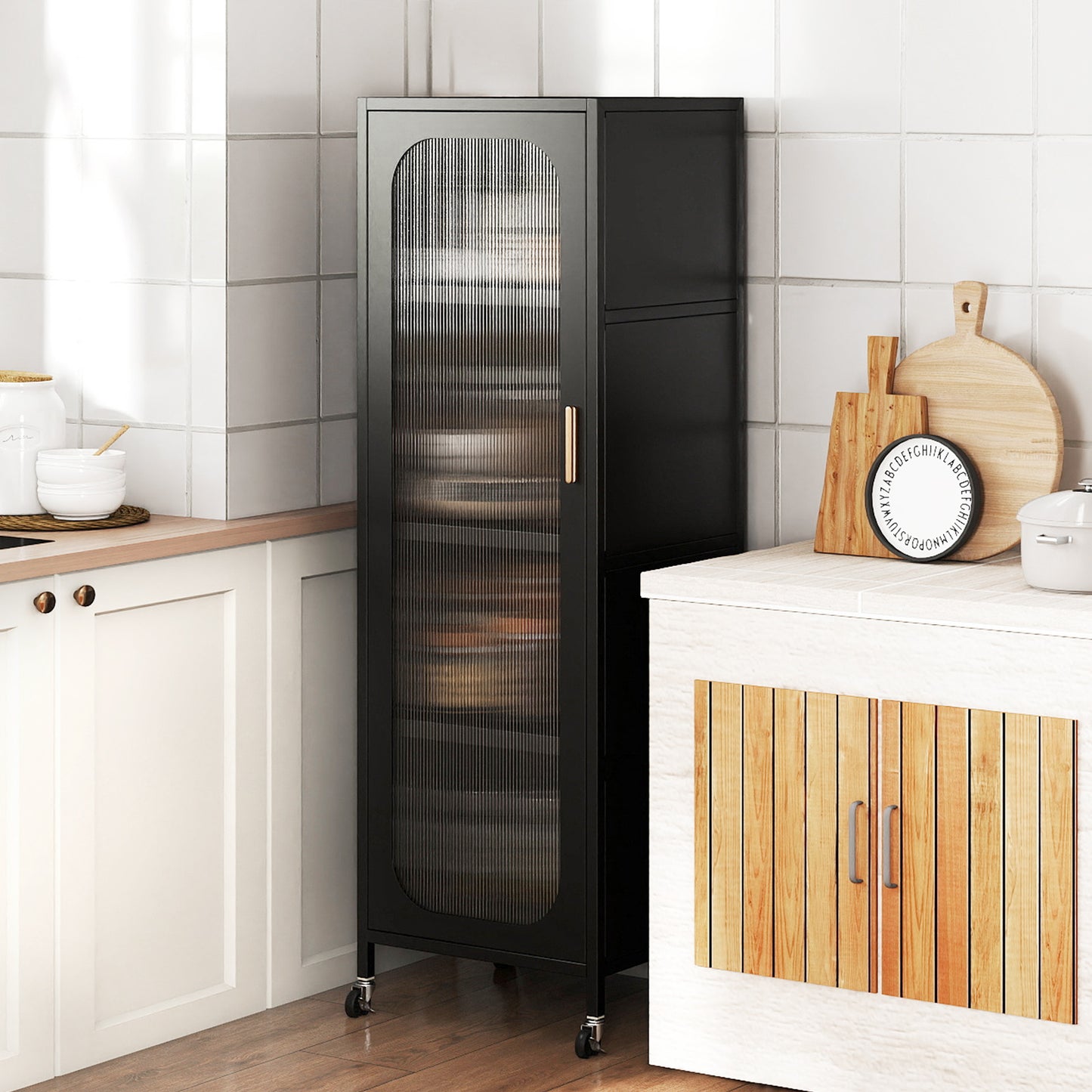 5-Tier Metal Storage Cabinet Narrow with Adjustable Shelves-Black