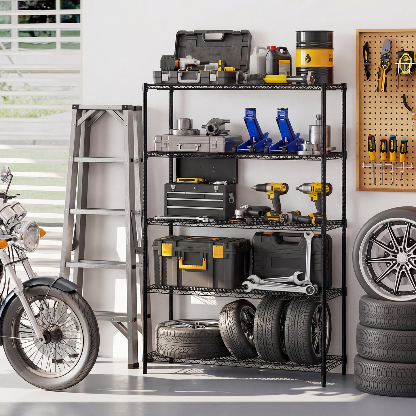 5-Tier Metal Storage Shelving Unit Set of 2 Adjustable Utility Shelf with V-Shaped Wire Rack-Black