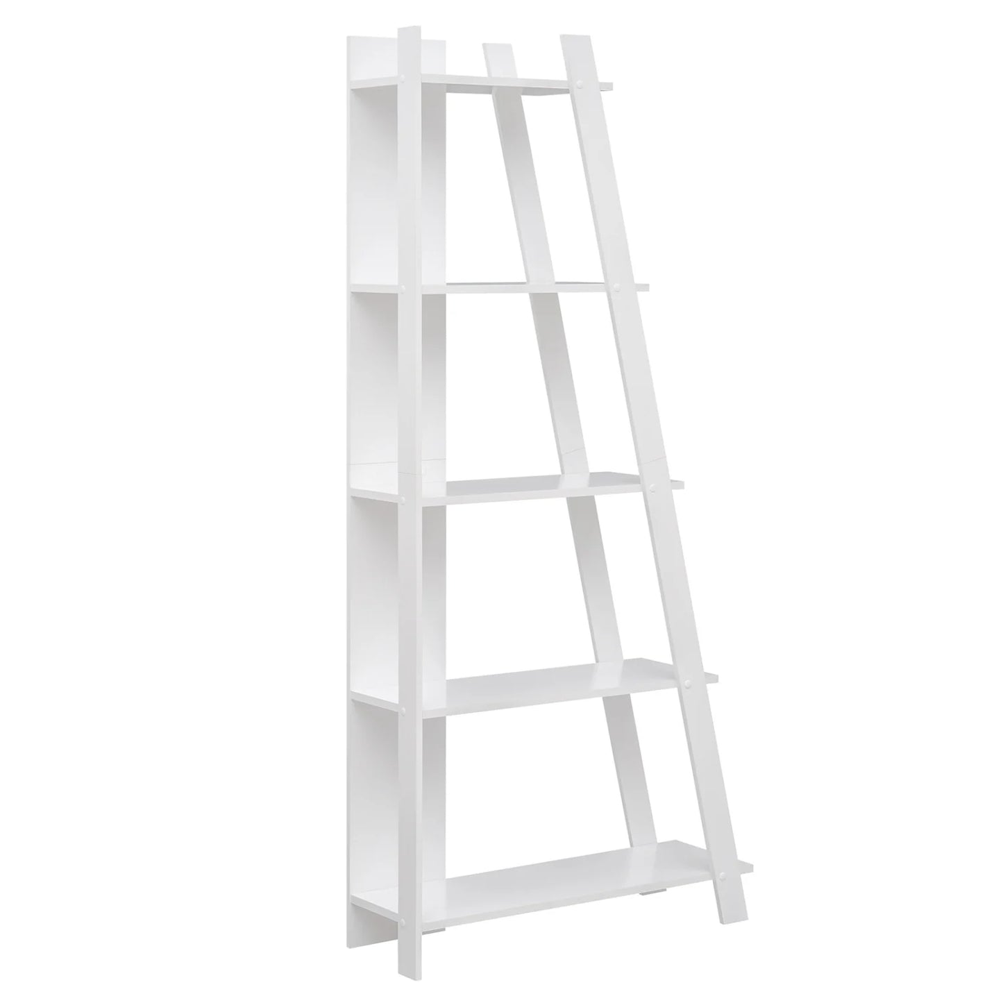 Gray 5-tier modern bookshelf by Wilsons Home Store, narrow vertical display shelf for small spaces, ideal for home office storage.