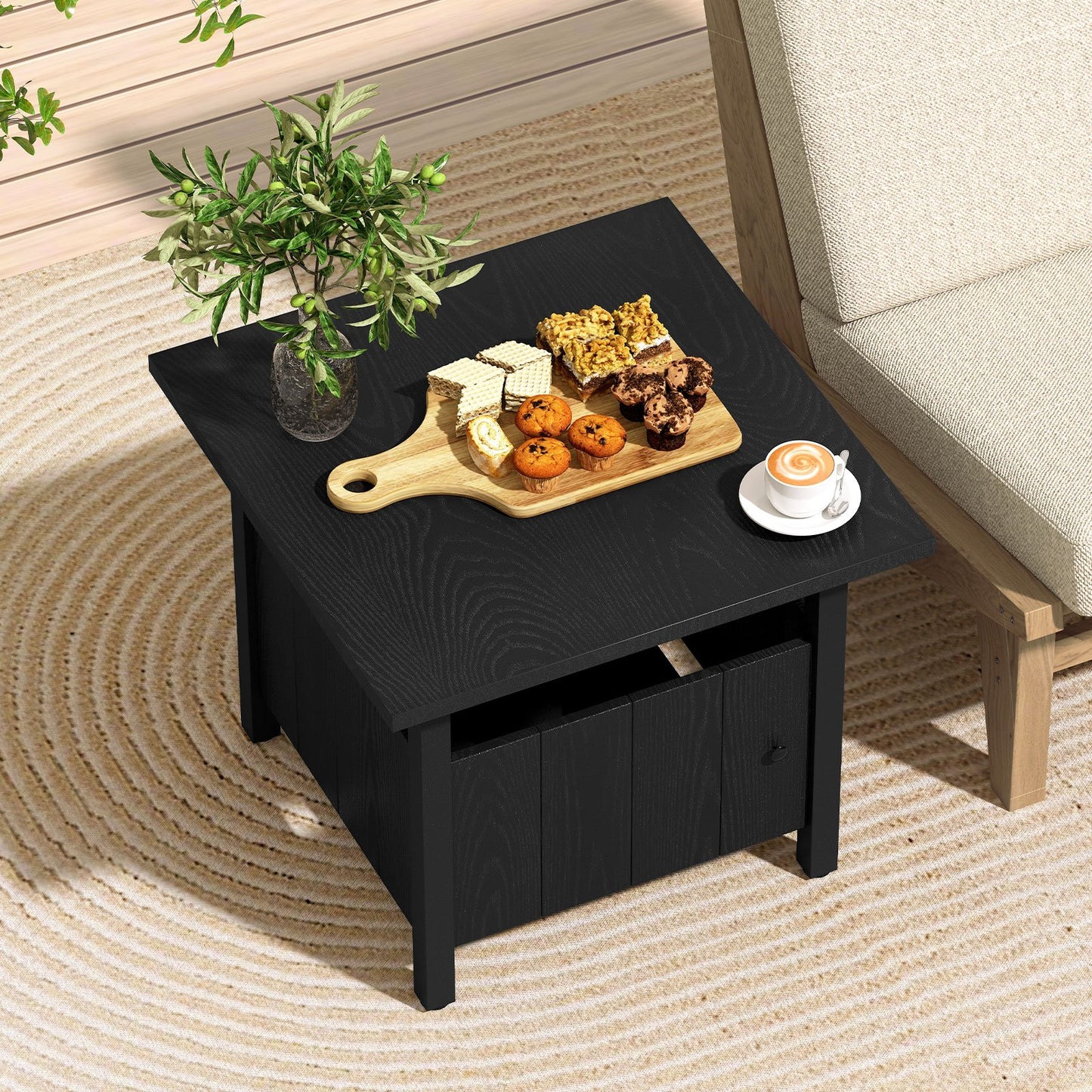 Outdoor Side Table with 1.89" Umbrella Hole Patio Umbrella Table Base Stand-Black