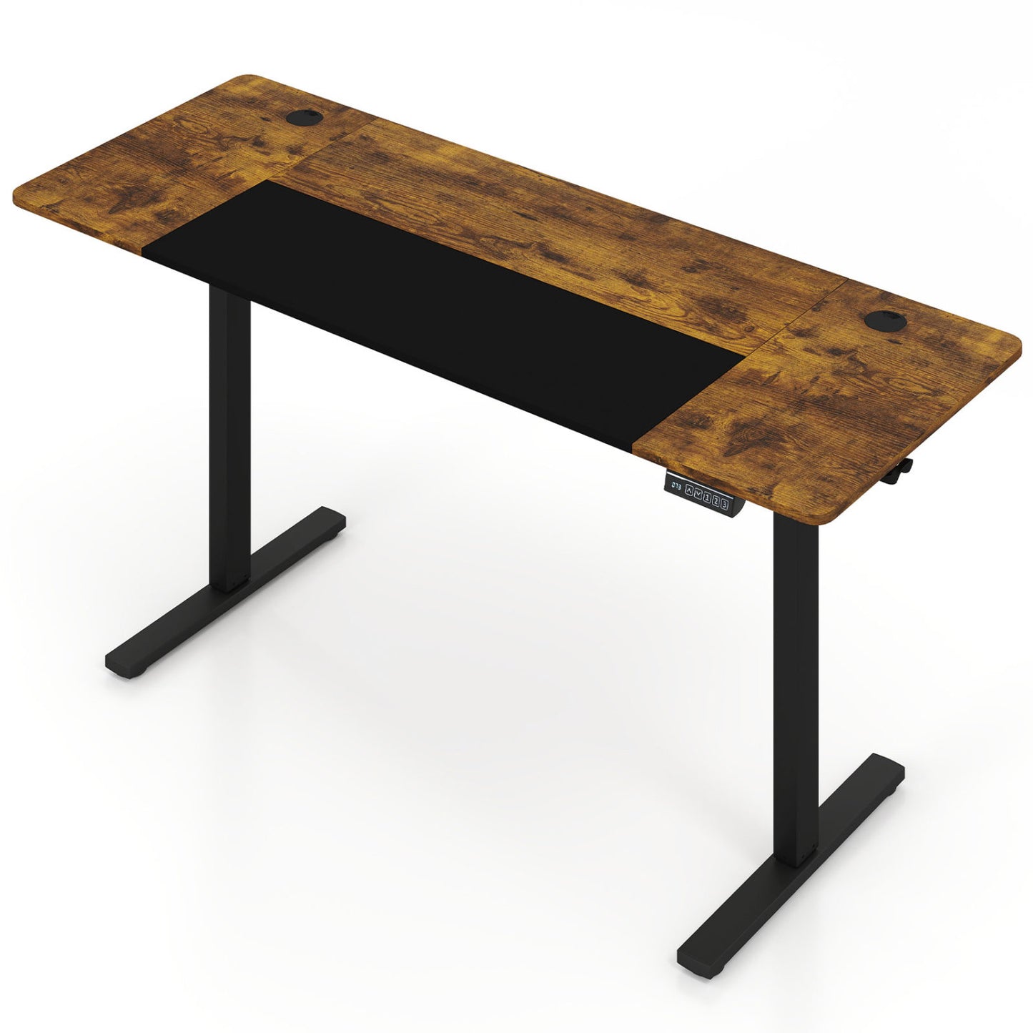 Height adjustable 63x24 inch computer desk with 3 memory presets, natural finish, from Wilsons Home Store.