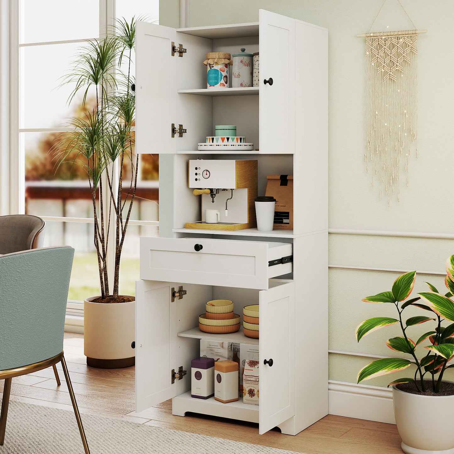 67.5 Inch Tall Modern Freestanding Floor Storage Cabinet with 4 Doors and 1 Drawer-Black