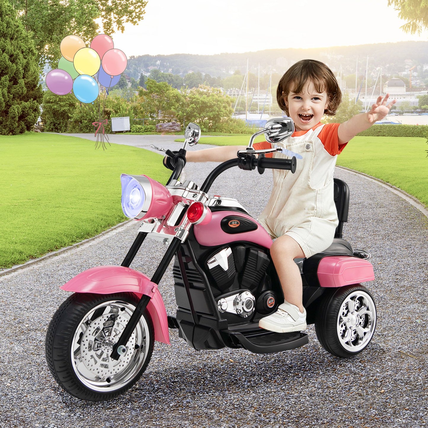 6V Powered Toddler 3-Wheel Motorbike Ride On Toy with Horn and Headlight-Black & Red