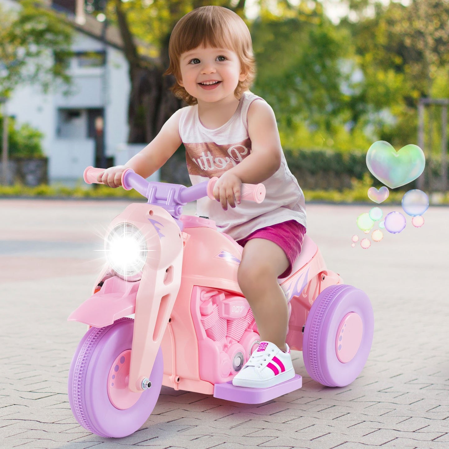 6V Kids Electric Ride on Motorcycle with Bubble Maker and Music-Beige
