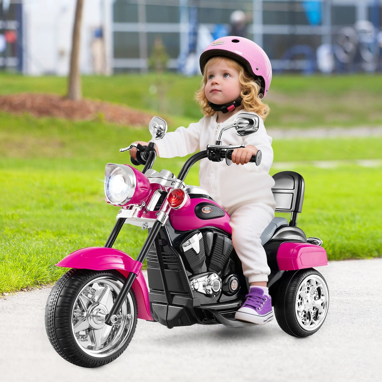 6V Powered Toddler 3-Wheel Motorbike Ride On Toy with Horn and Headlight-Black & Red