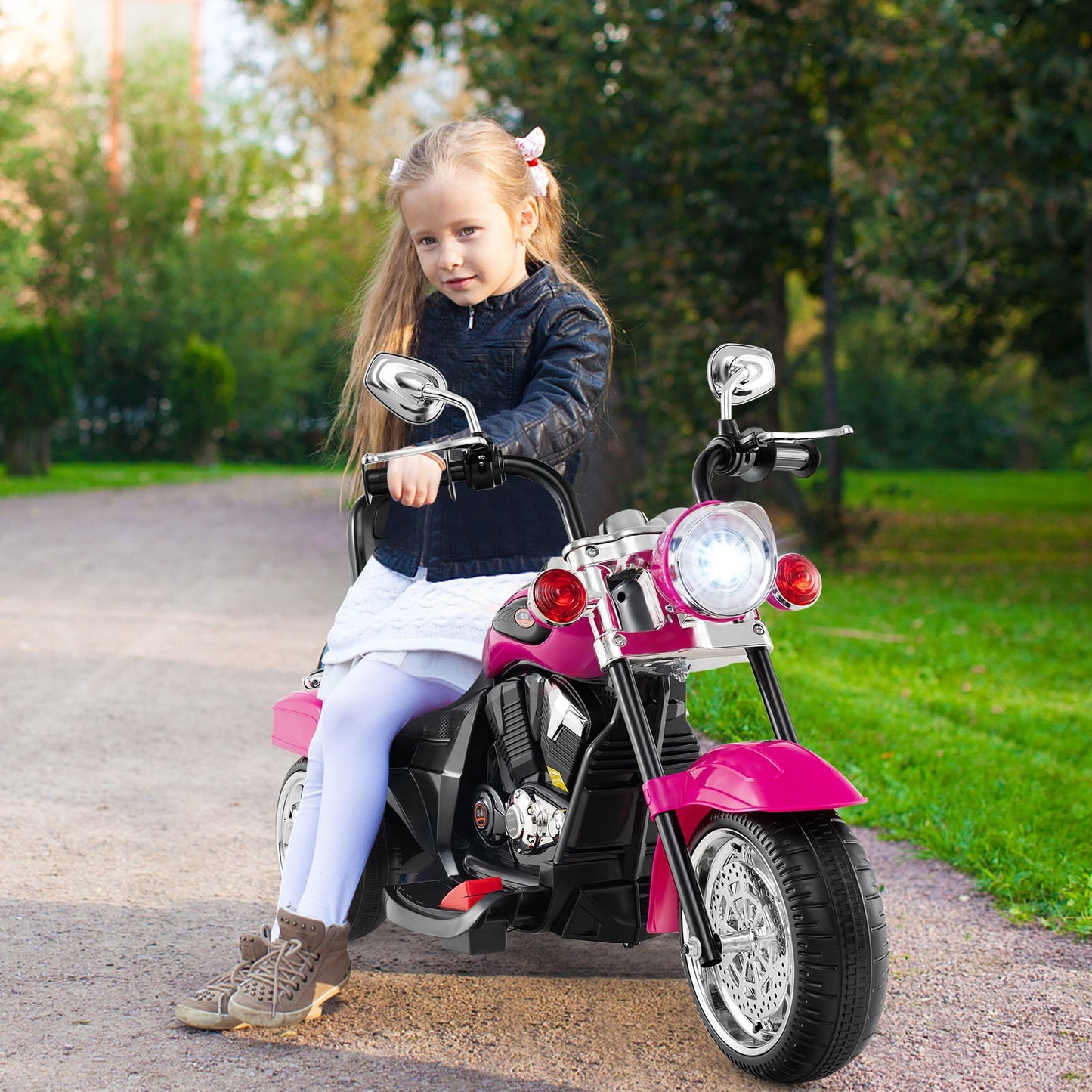 6V Powered Toddler 3-Wheel Motorbike Ride On Toy with Horn and Headlight-Black & Red