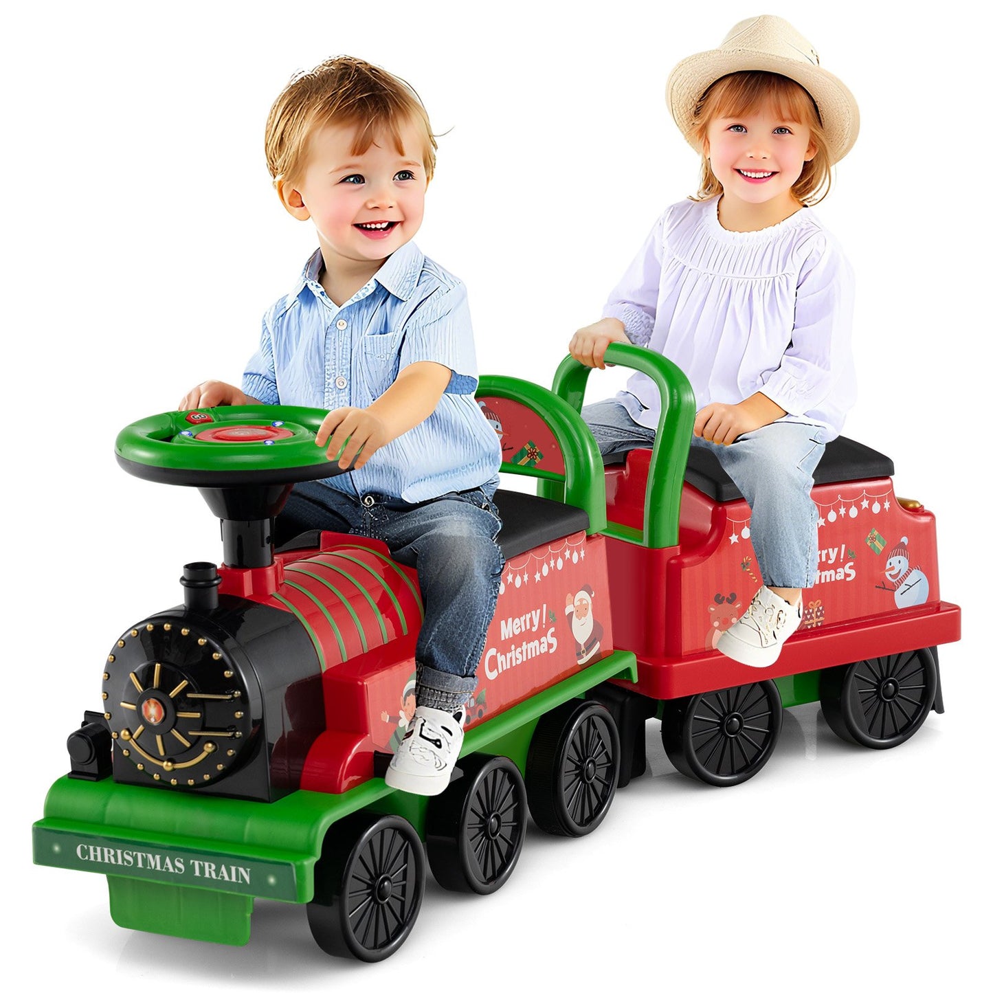 6V Ride on Train 2-Seater with Carriage and Flashing LED Lights-Black