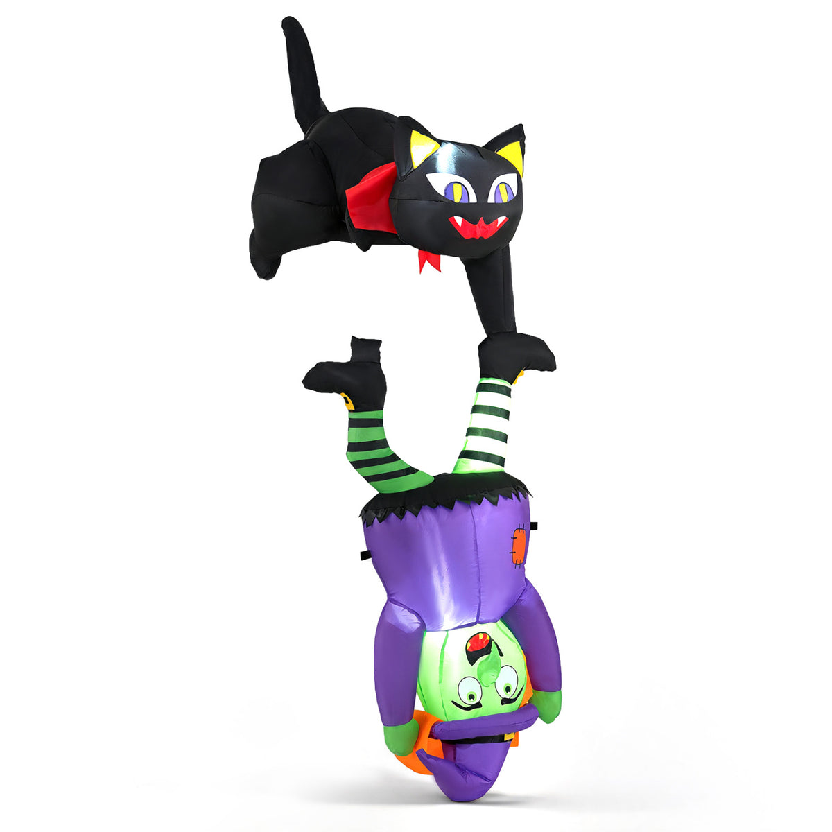 6.2 FT Halloween Hanging Inflatable Witch and Black Cat with LED Lights