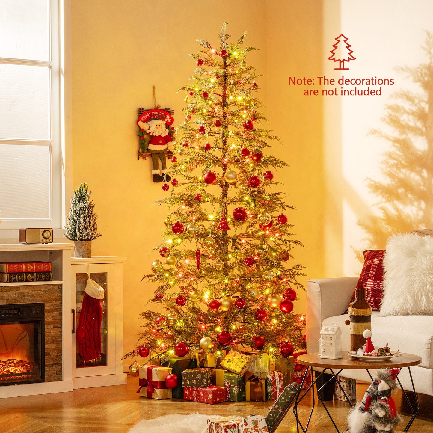 7.5 Feet Artificial Christmas Tree with Branch Tips and Colorful LED Lights