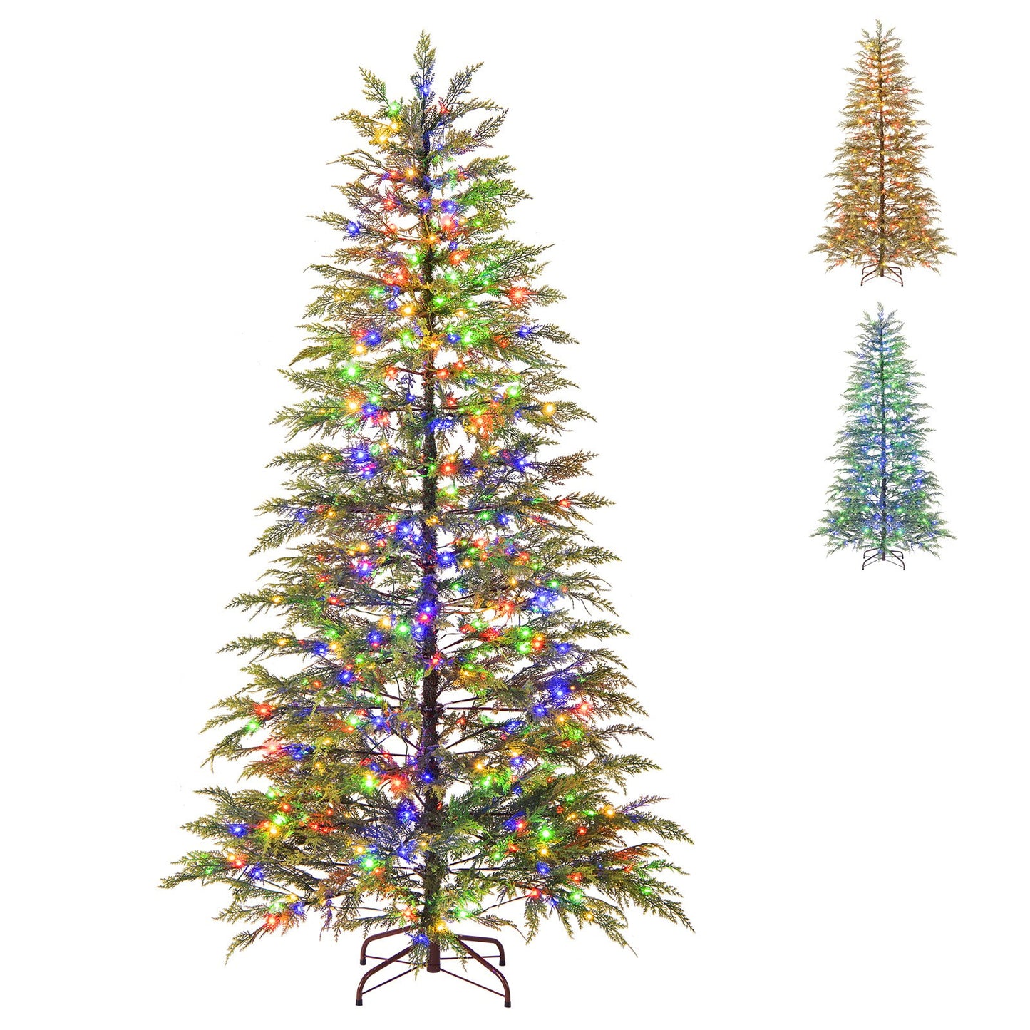 7.5 Feet Artificial Christmas Tree with Branch Tips and Colorful LED Lights