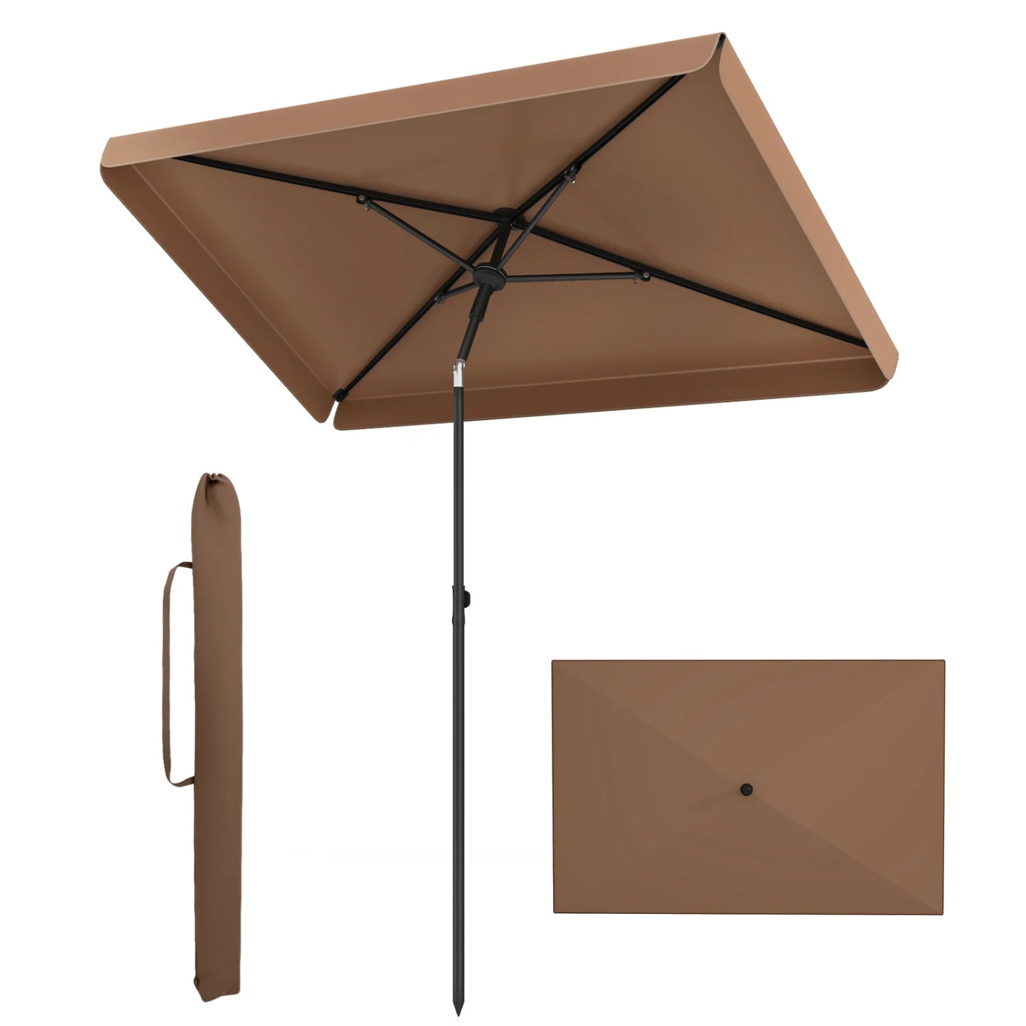 6.5 x 4.3 FT Rectangular Outdoor Balcony Umbrella with Tilt Adjust Button-Brown