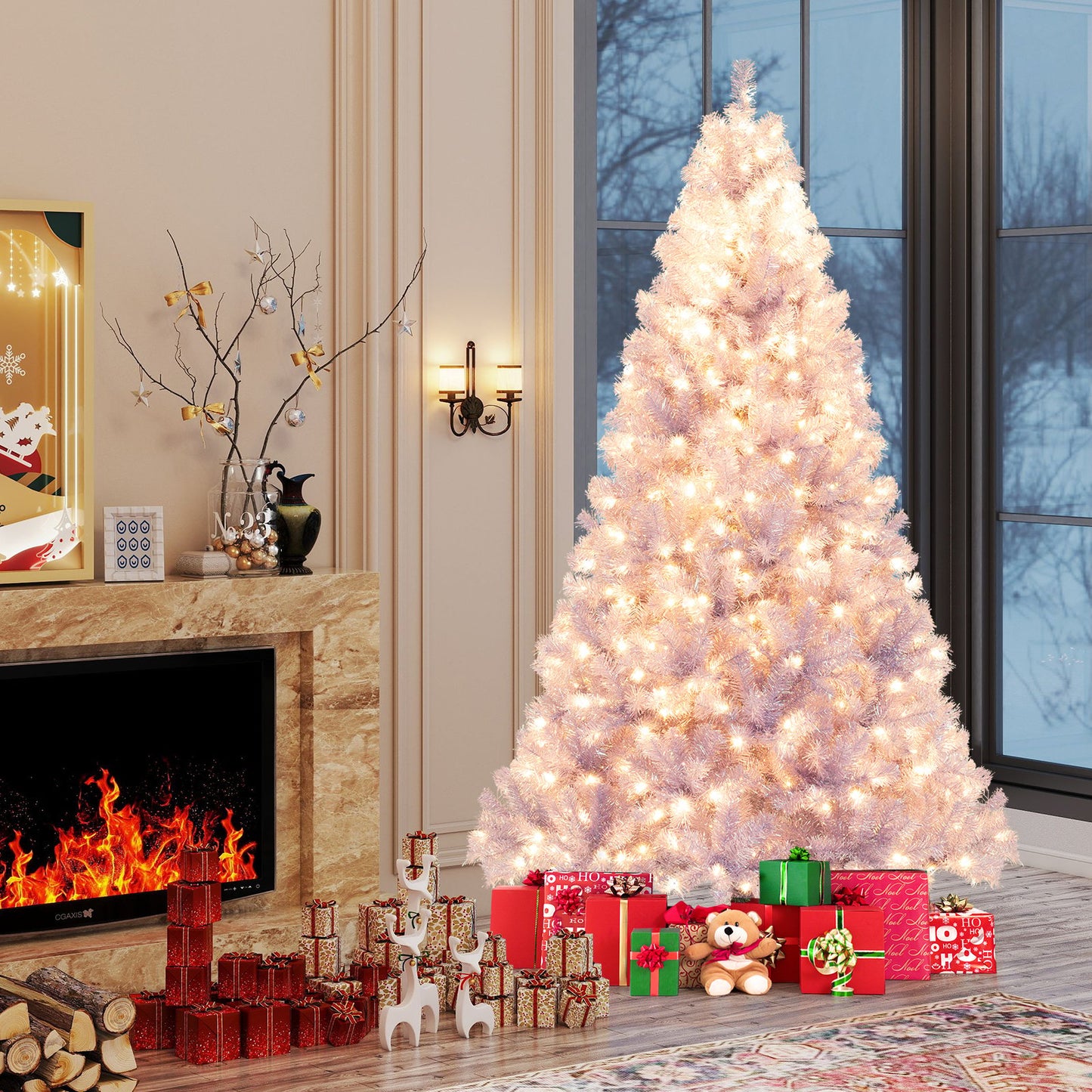 6/7.5 FT Pre-Lit Tinsel Christmas Tree Artificial Xmas Tree-M