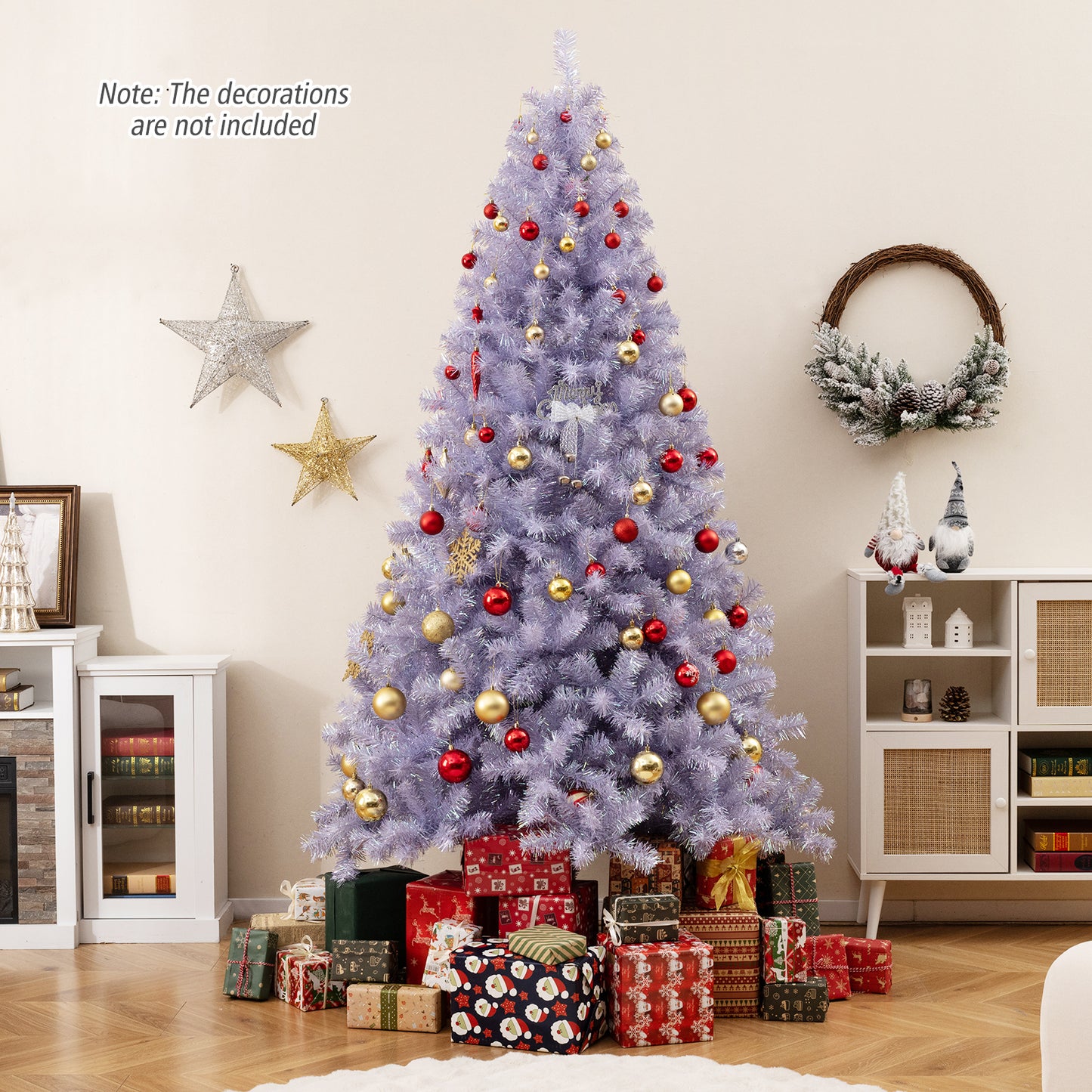 6/7.5 FT Pre-Lit Tinsel Christmas Tree Artificial Xmas Tree-M