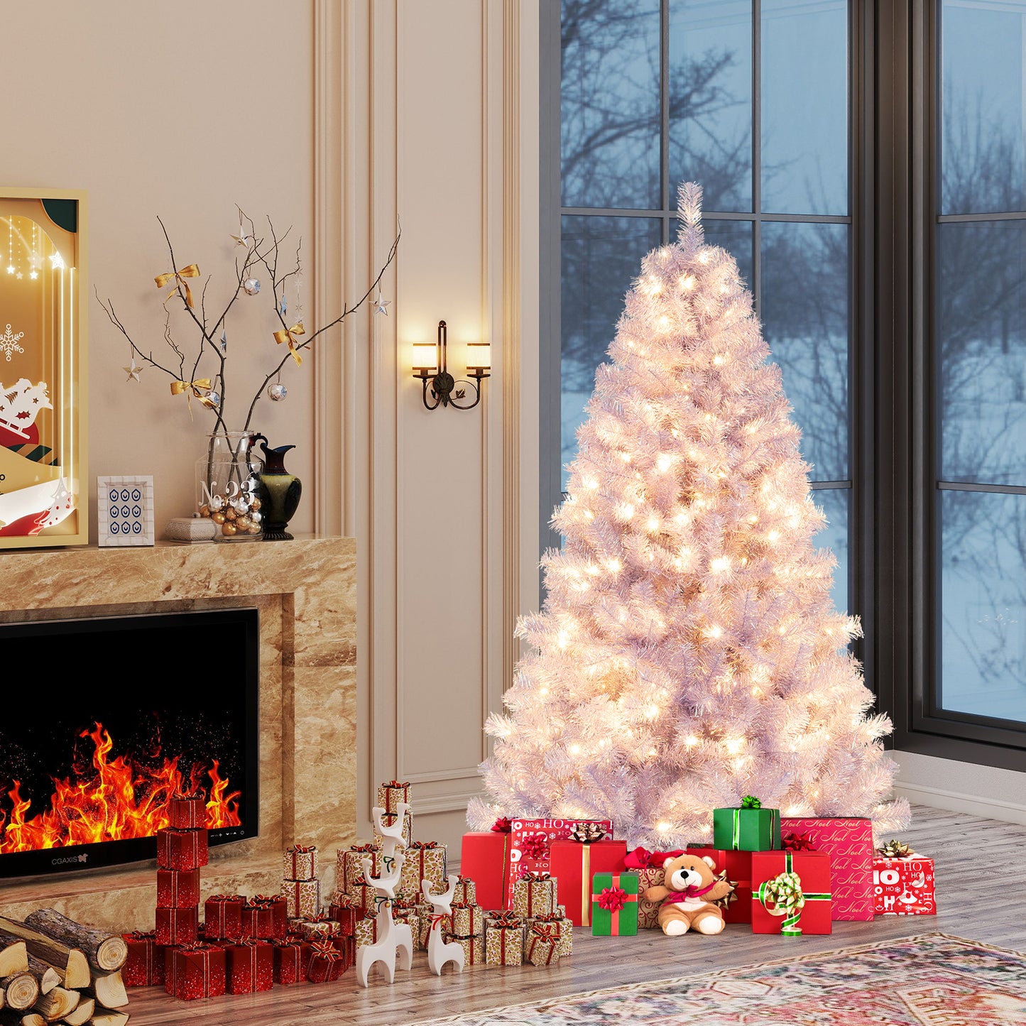 6/7.5 FT Pre-Lit Tinsel Christmas Tree Artificial Xmas Tree-M