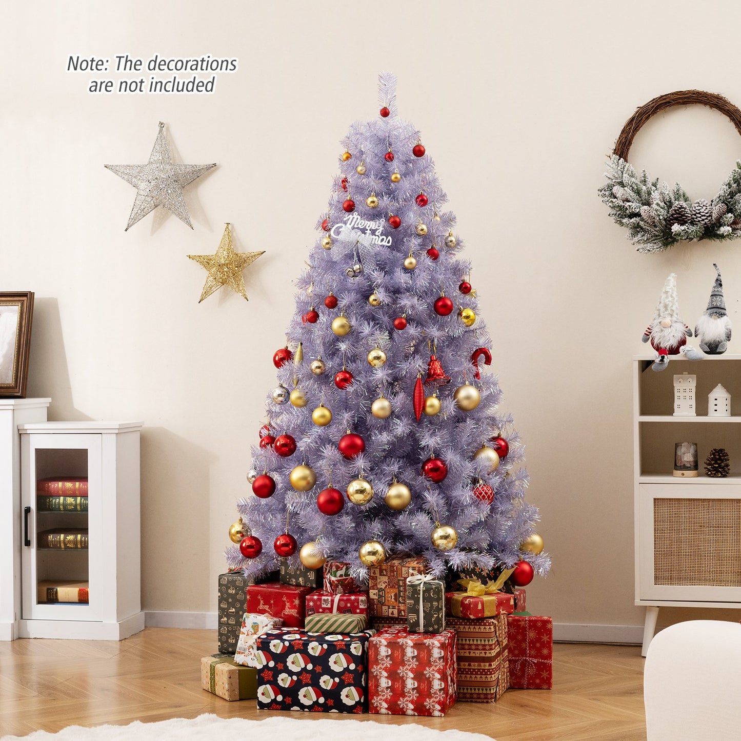 6/7.5 FT Pre-Lit Tinsel Christmas Tree Artificial Xmas Tree-M