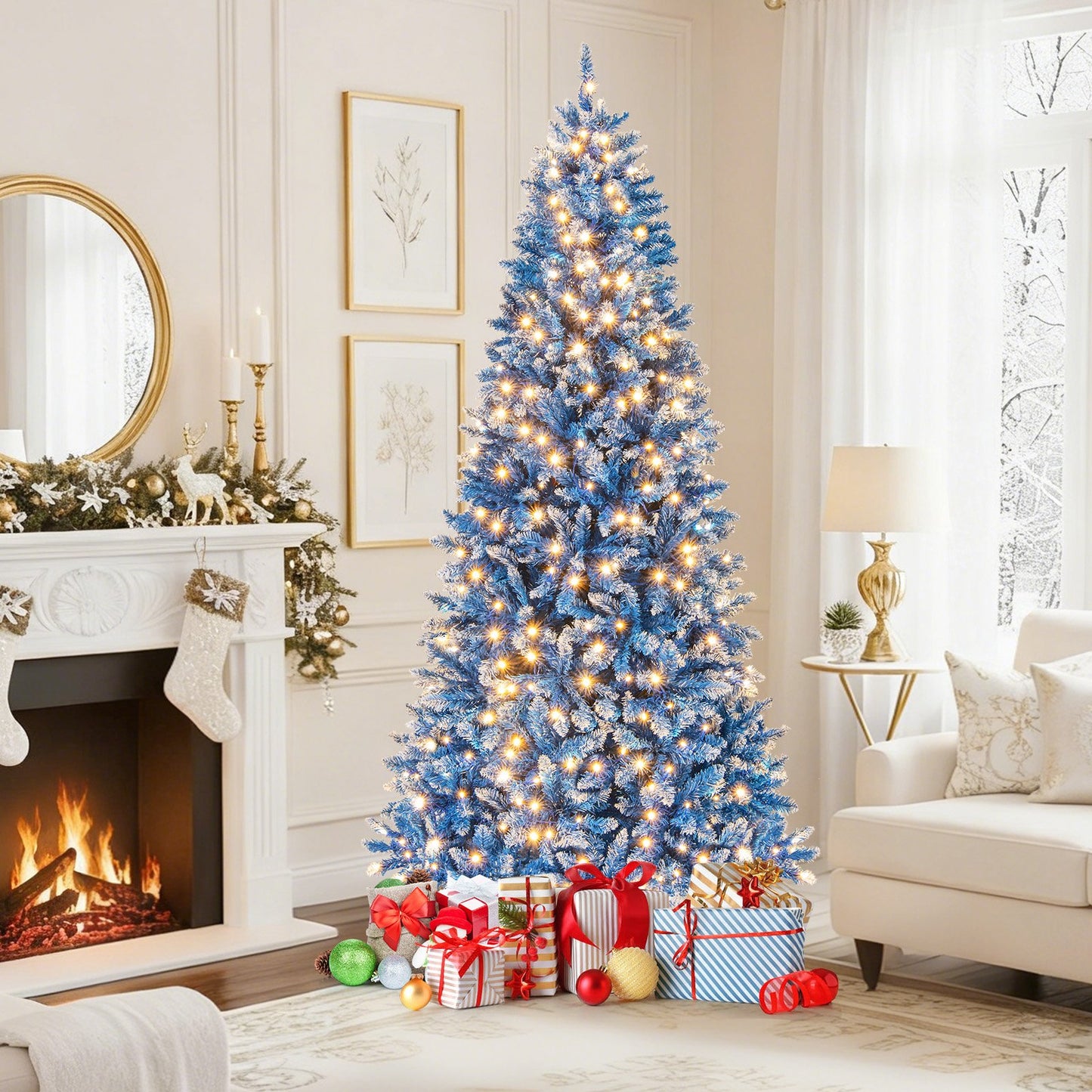 6/7/8/9 FT Artificial Christmas Tree with 767 Snowy Branch Tips-9 FT
