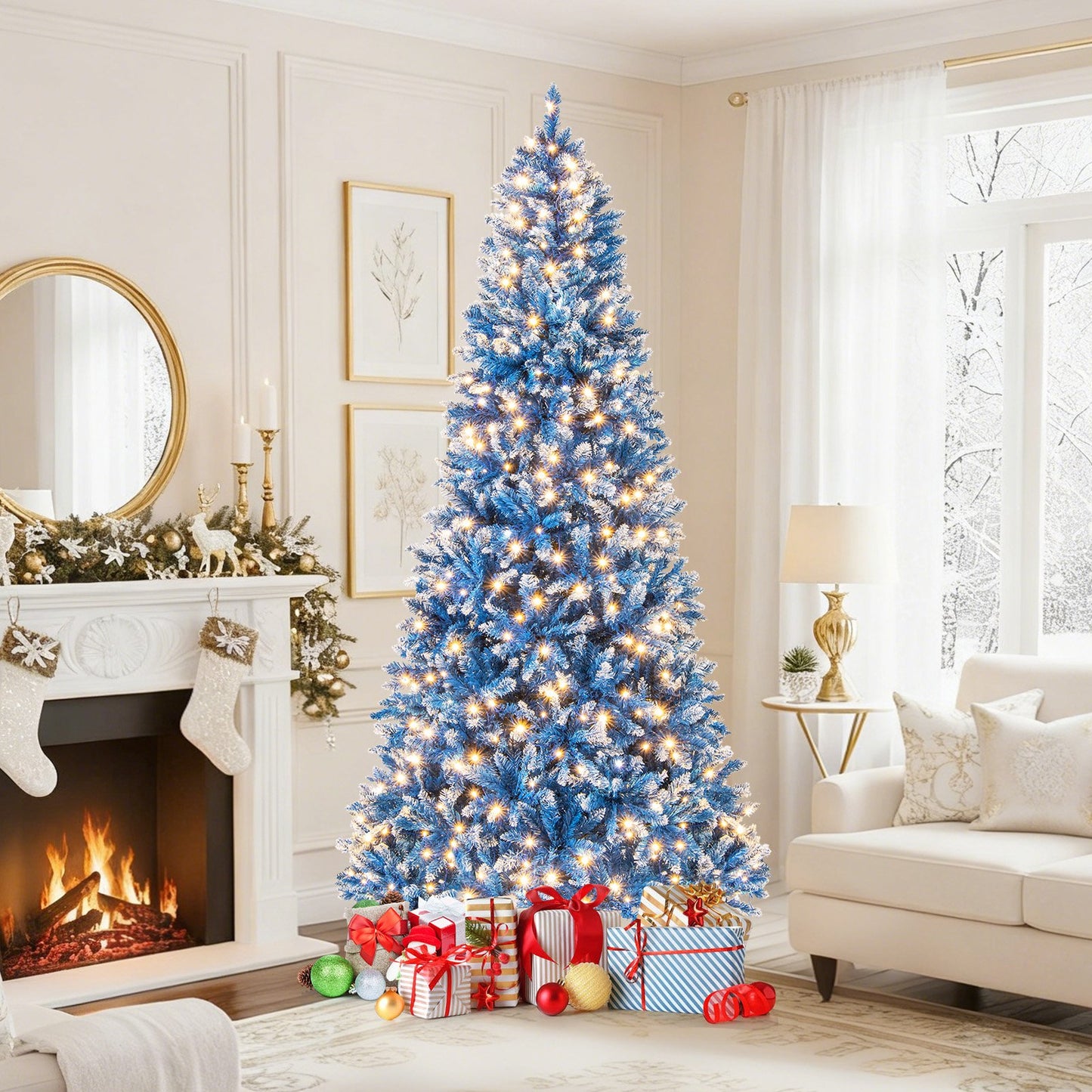 6/7/8/9 FT Artificial Christmas Tree with 767 Snowy Branch Tips-9 FT