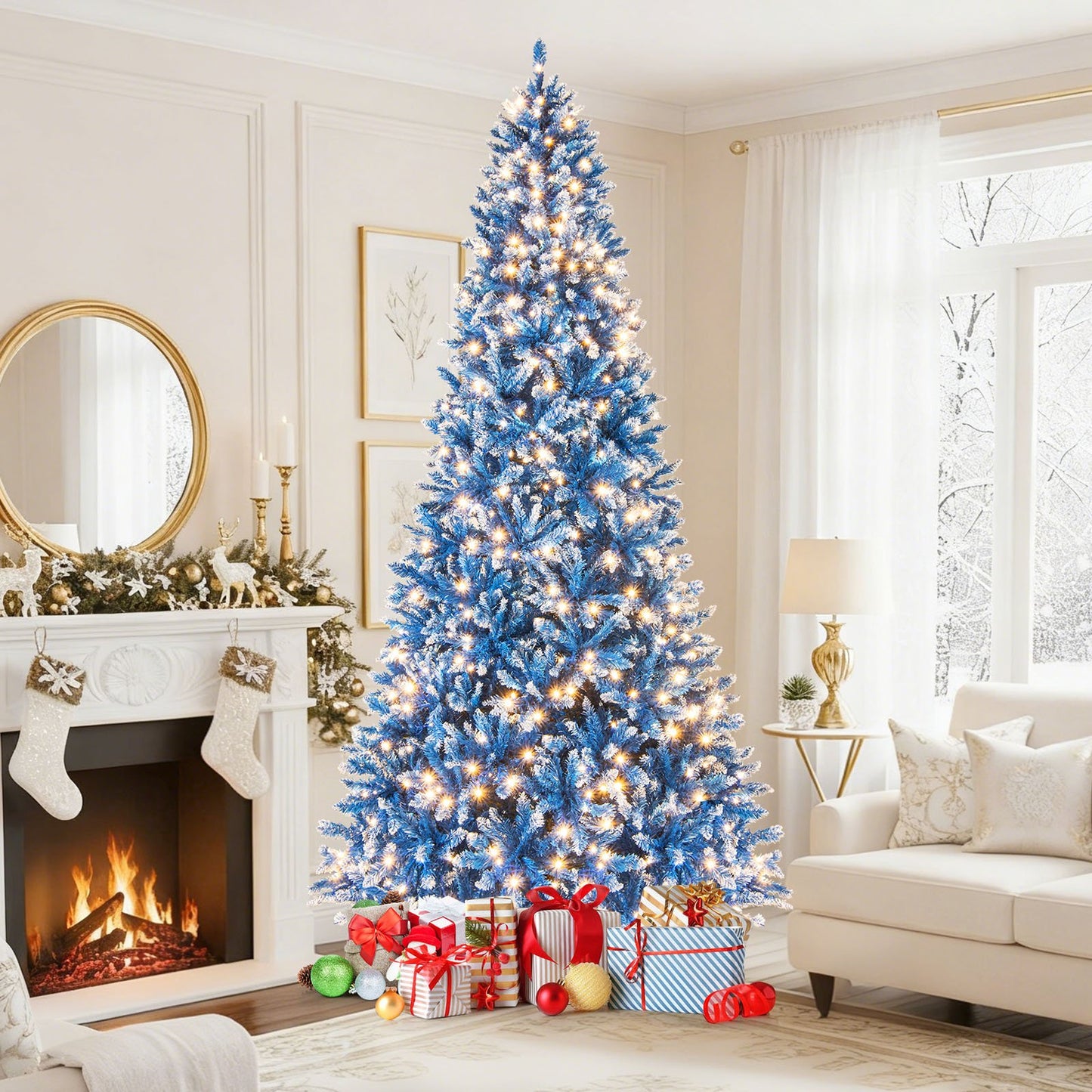6/7/8/9 FT Artificial Christmas Tree with 767 Snowy Branch Tips-9 FT