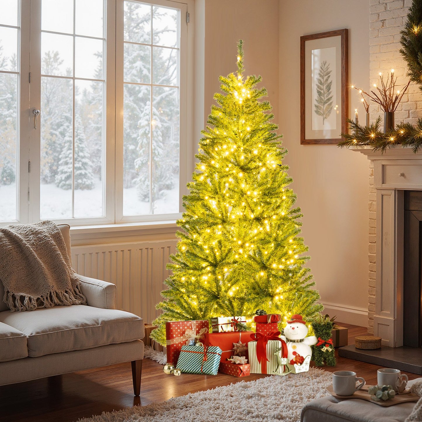 6/7/8 FT Pre-Lit Artificial Christmas Tree with Remote Control and LED Lights-7ft