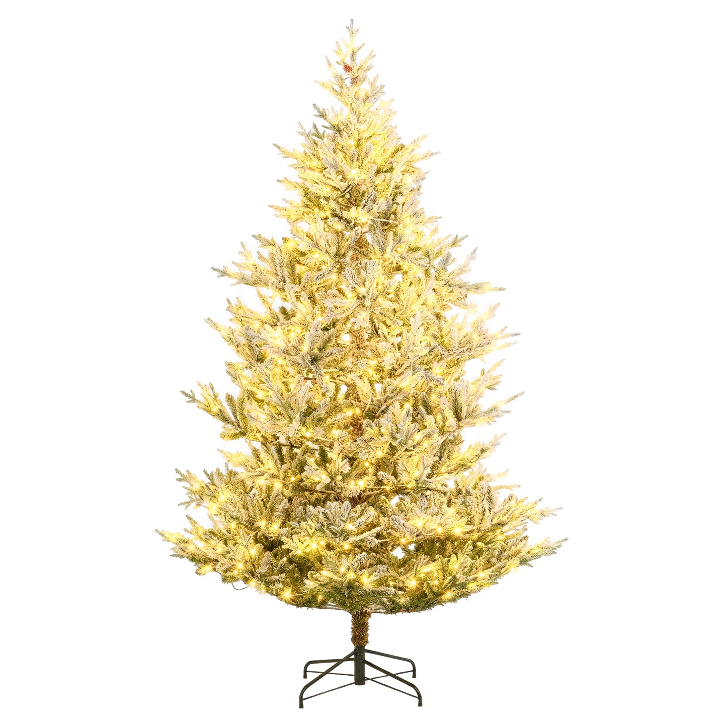 6/7/8 Feet Pre-Lit Artificial Christmas Tree Hinged Snow Flocked Xmas Tree-7 ft